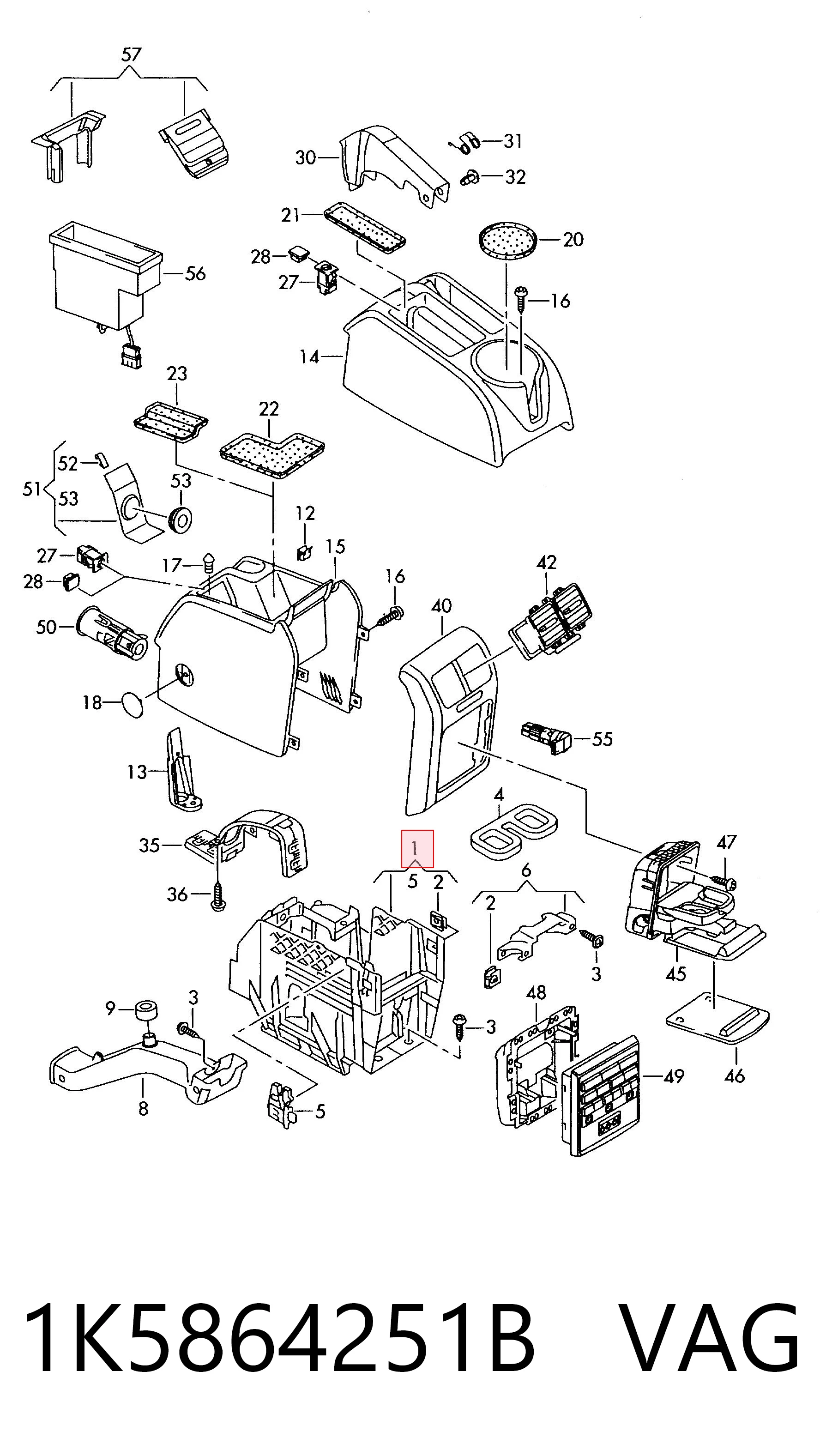 1K5864251B VAG Consola central del panel de control