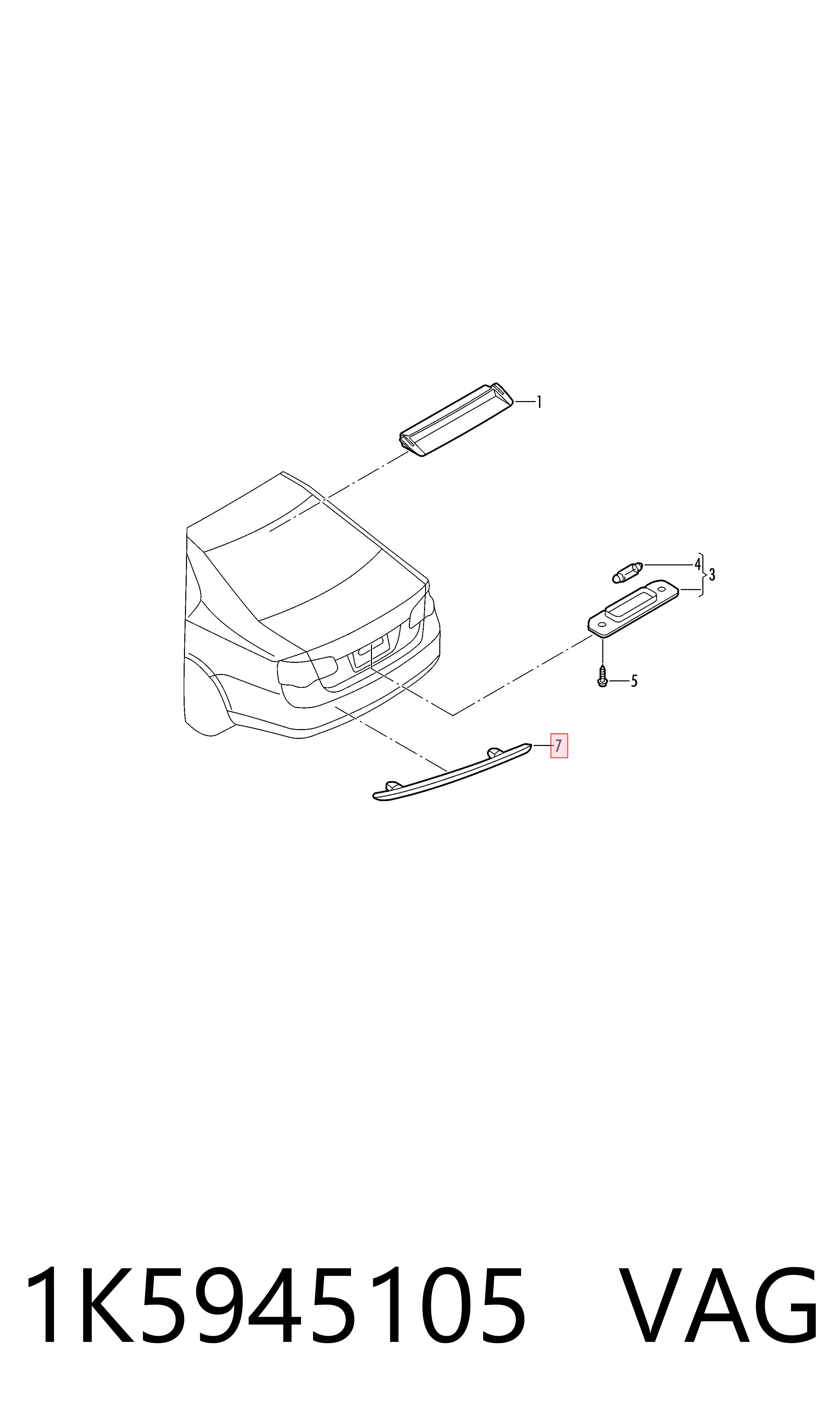 1K5945105 VAG Reflector, paragolpes trasero, izquierdo