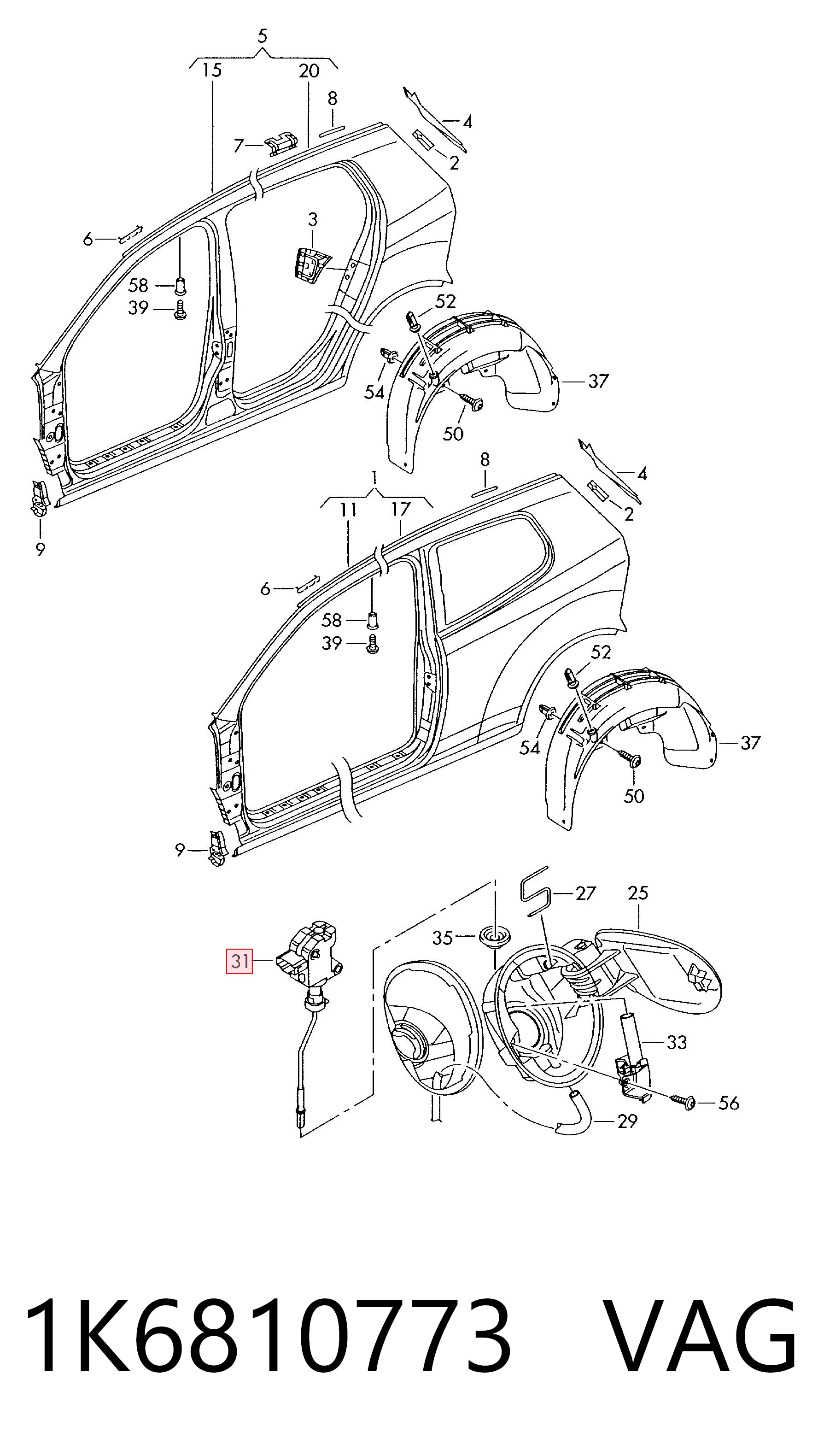 1K6810773 VAG Motor apertura de tapa combustible