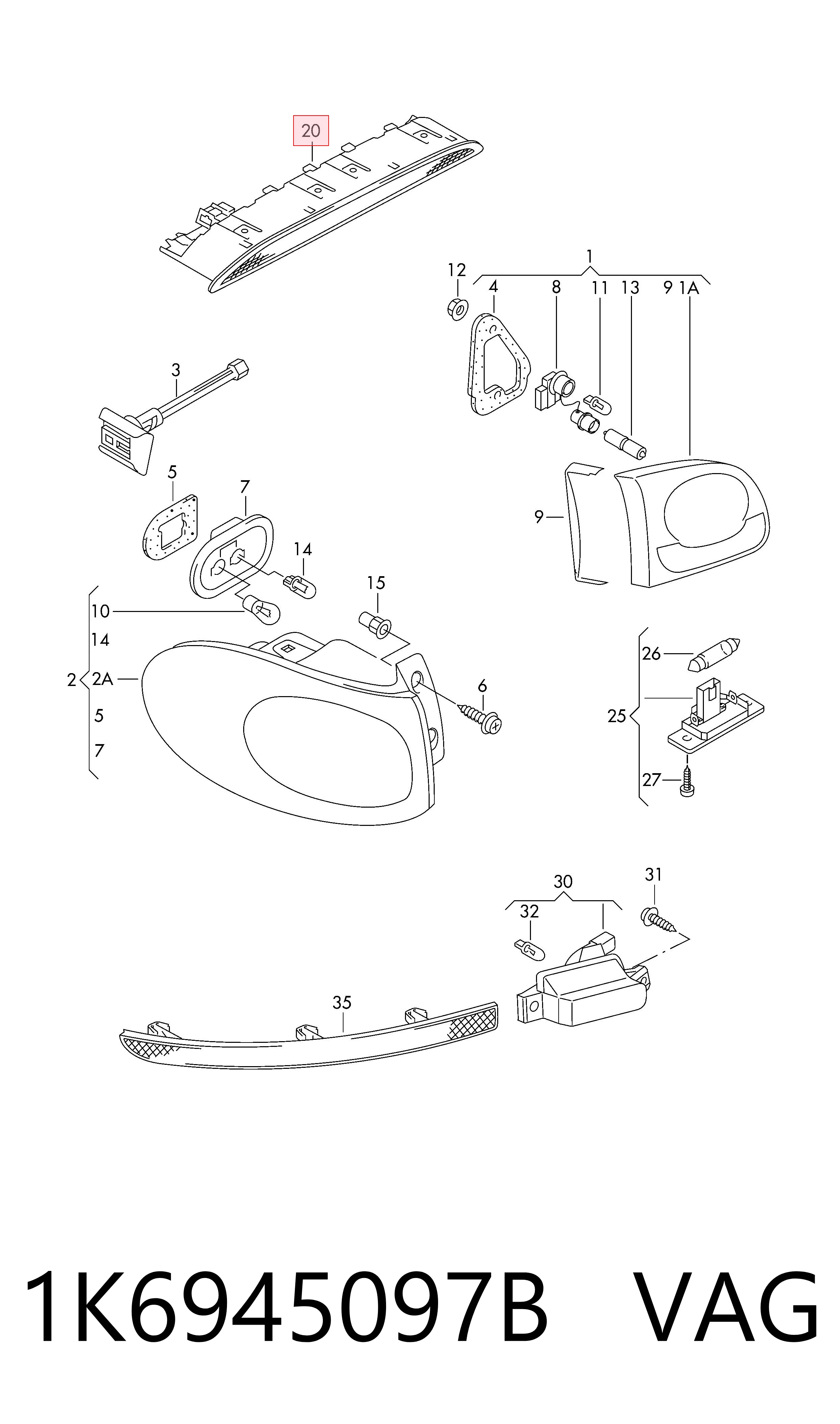 Luz de freno adicional para Volkswagen Tiguan I (5N1, 5N2)