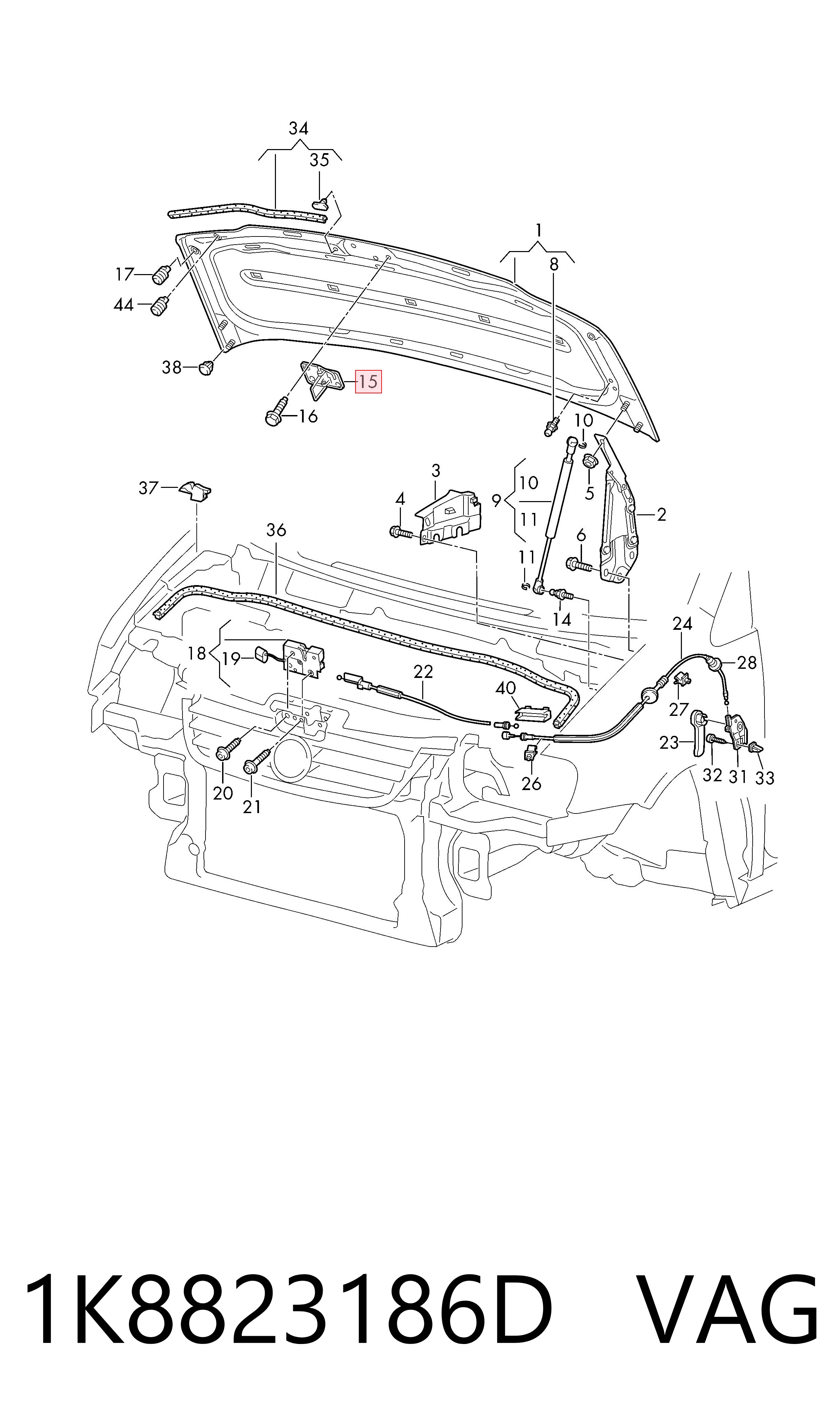 1K8823186D VAG Cerradura de Capot