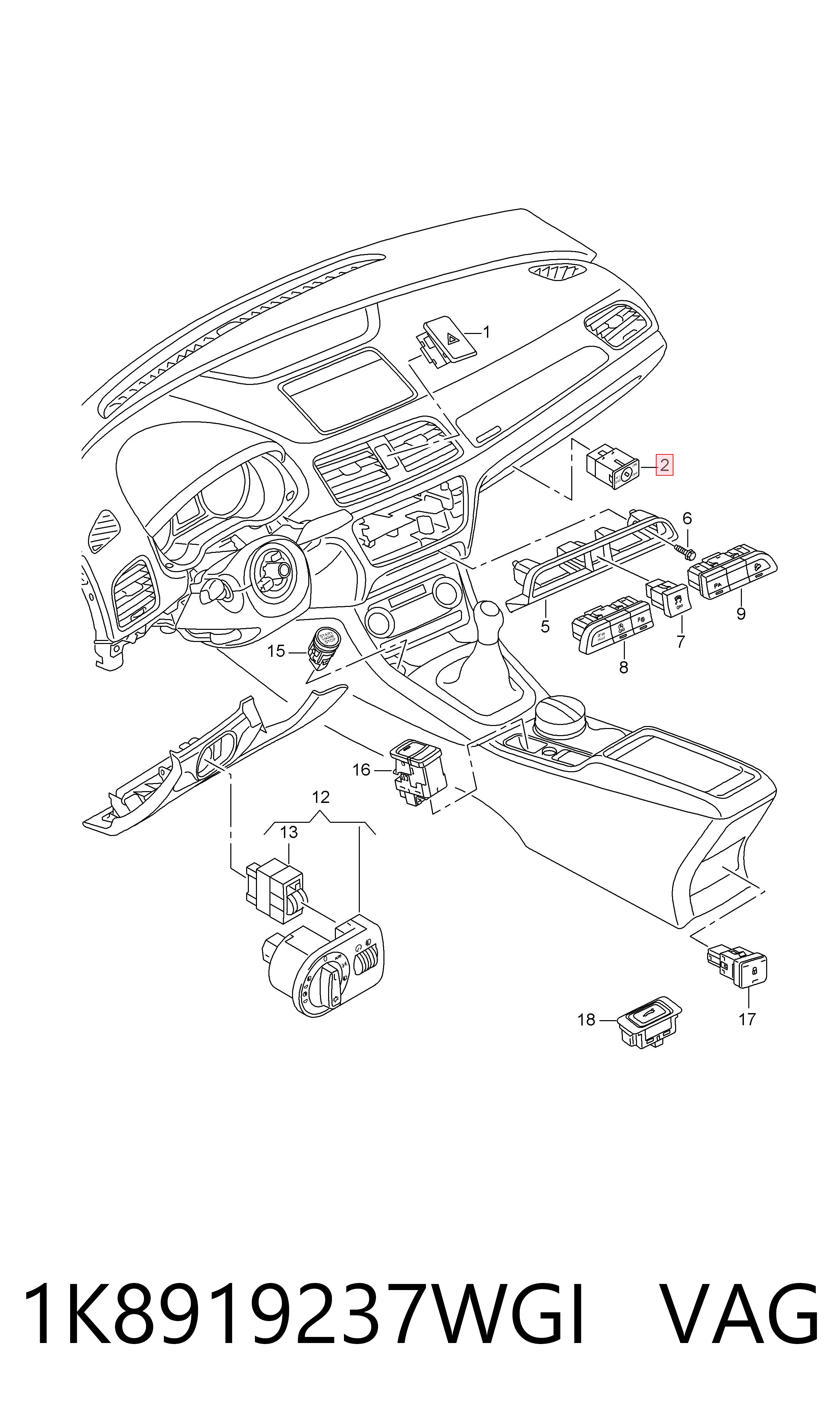 Comprar 1K8919237WGI VAG Interruptor de desactivación del airbag del pasajero