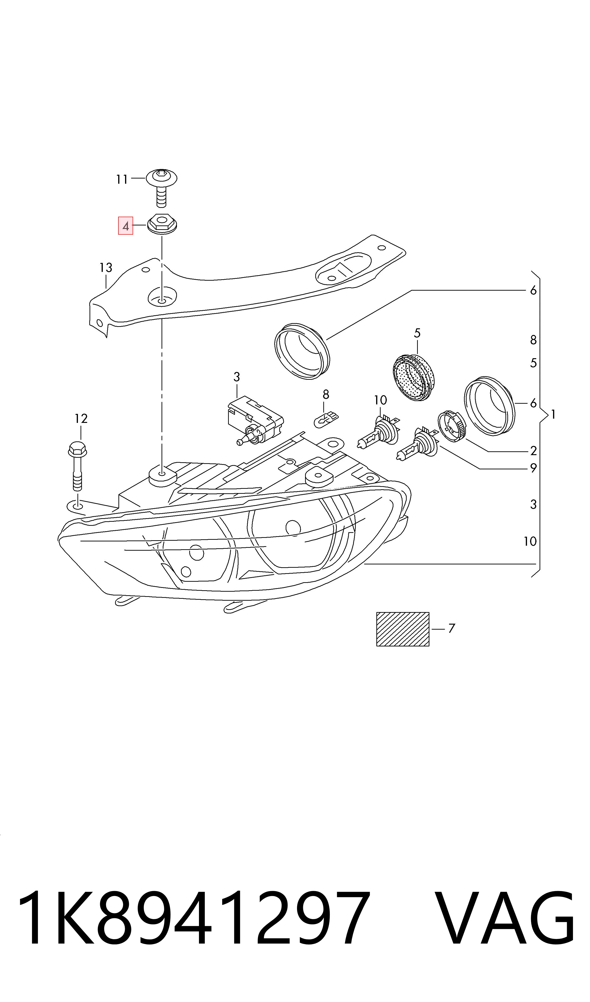 1K8941297 VAG Soporte de montaje del faro delantero