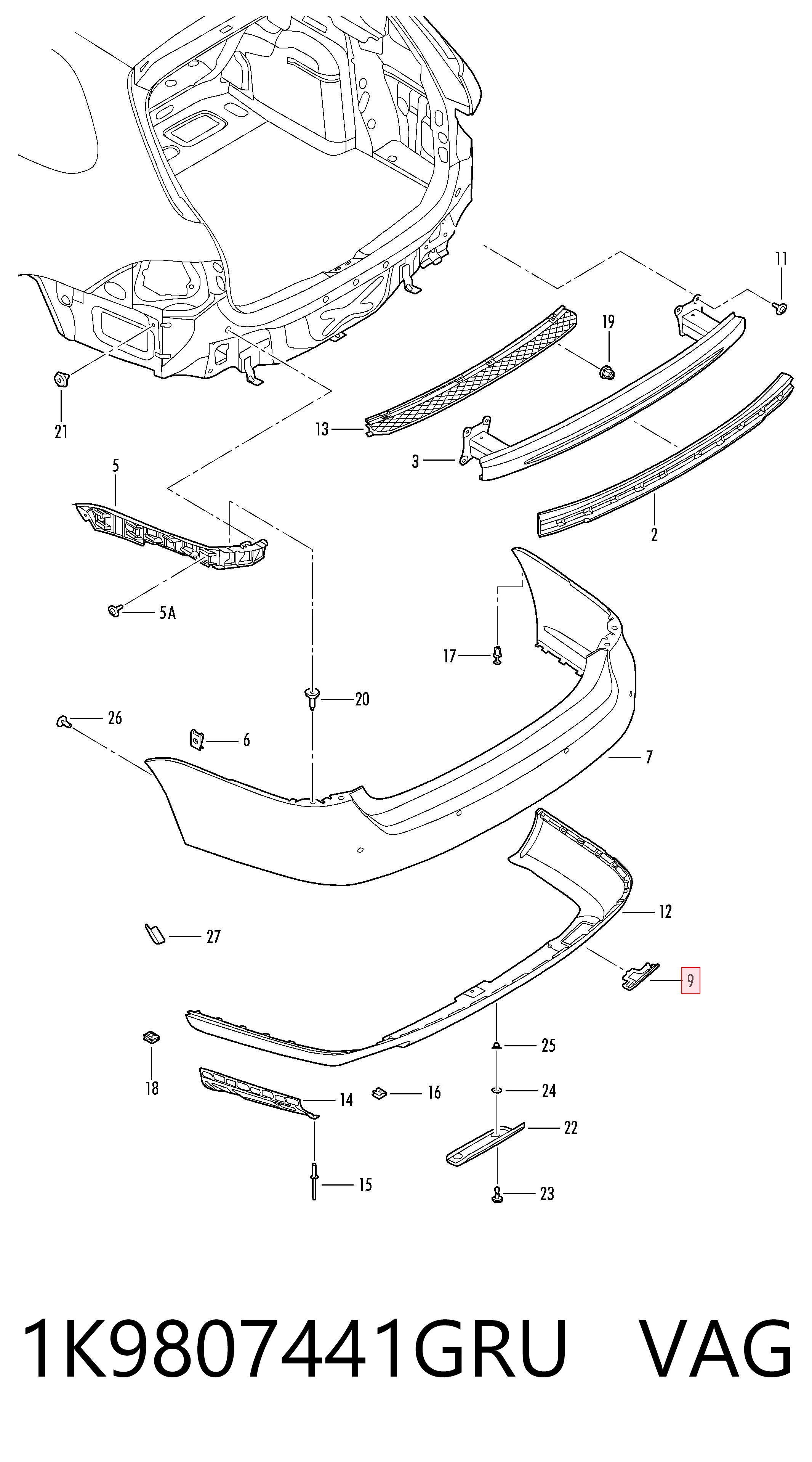 Comprar 1K9807441GRU VAG Tapa de gancho de remolque trasero del parachoques
