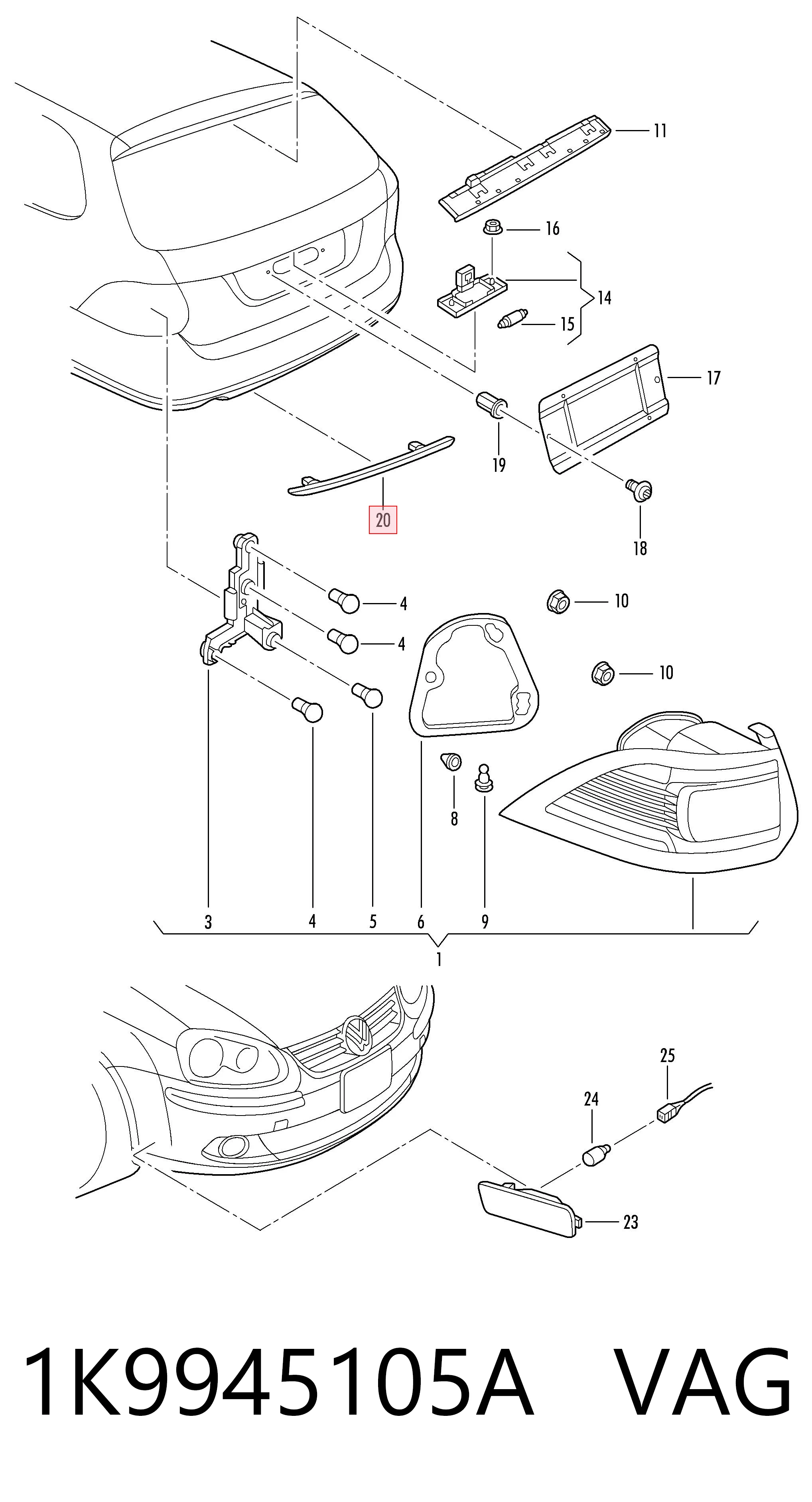 1K9945105A VAG Reflector, trasero, izquierdo