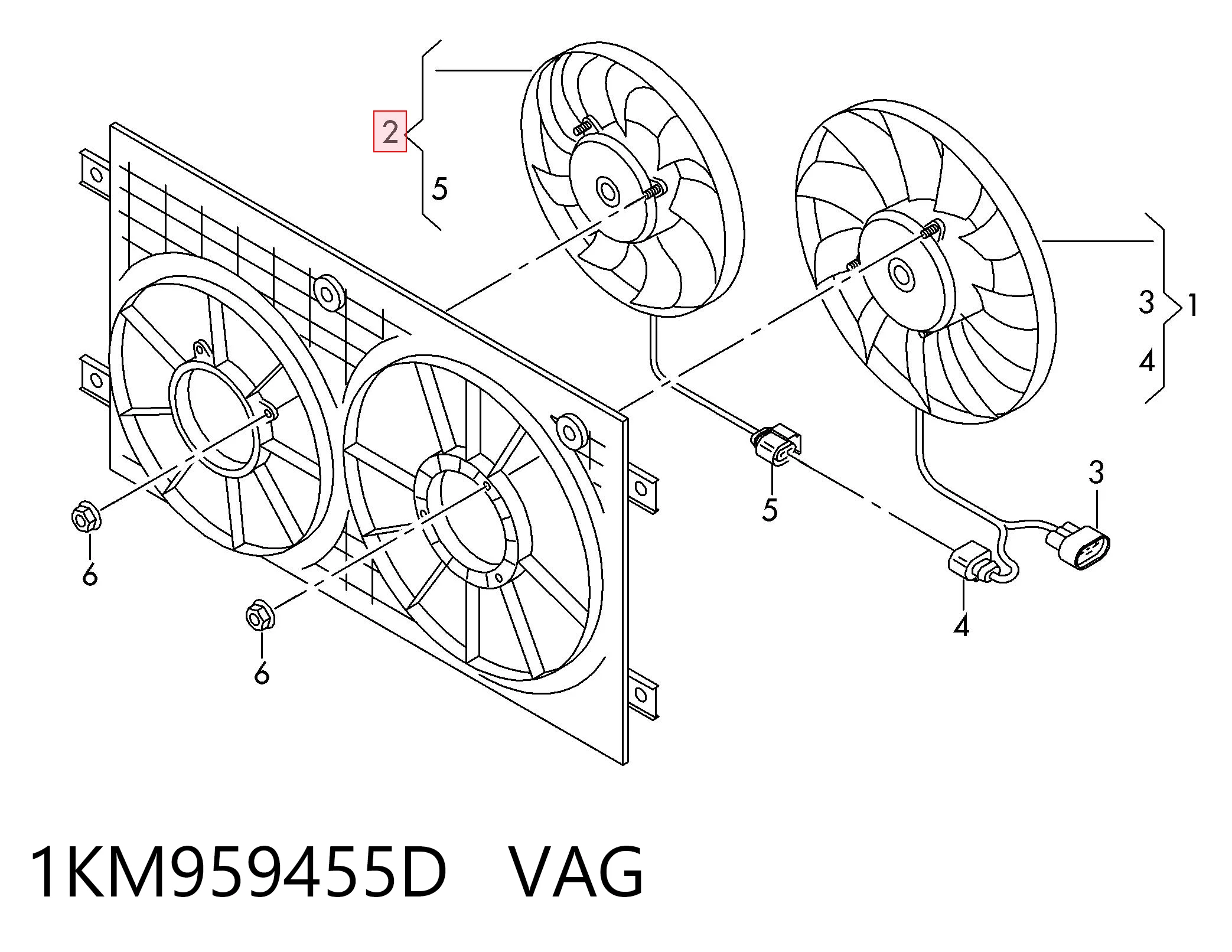 1KM959455D VAG Ventilador de refrigeración completo derecho (motor y hélice)