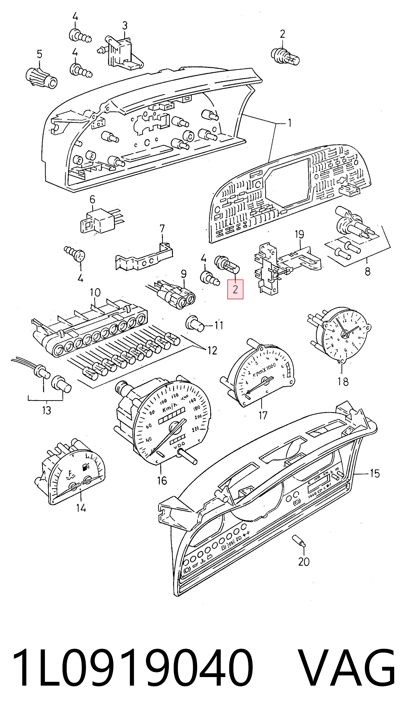 Lámpara del tablero de instrumentos 893919040 Porsche