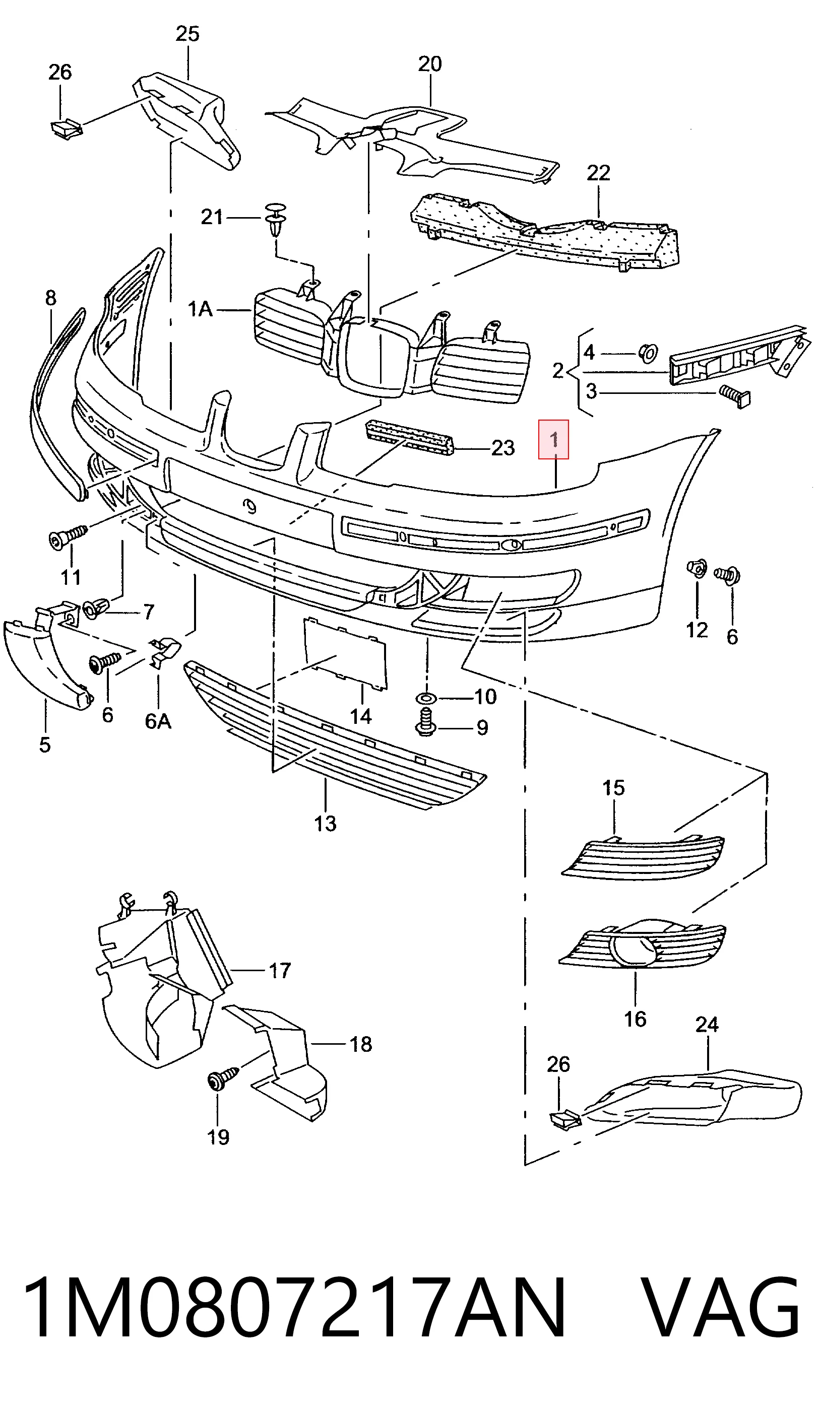 1M0807217AN VAG Paragolpes delantero