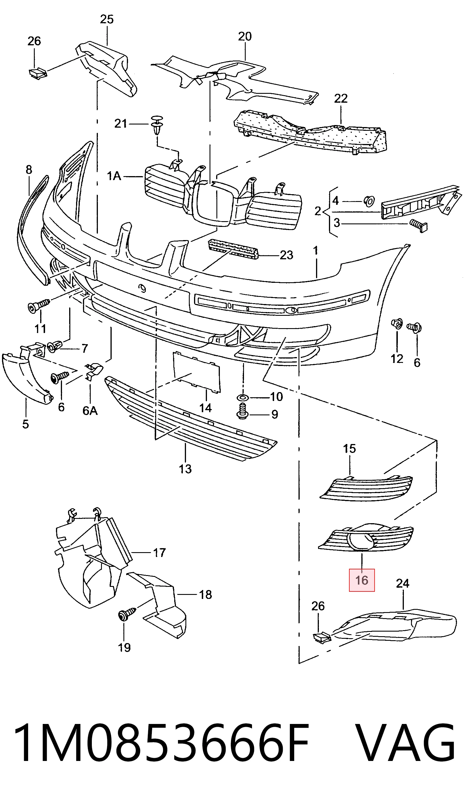1M0853666F VAG Tapa de rejilla de faro antiniebla delantero derecho