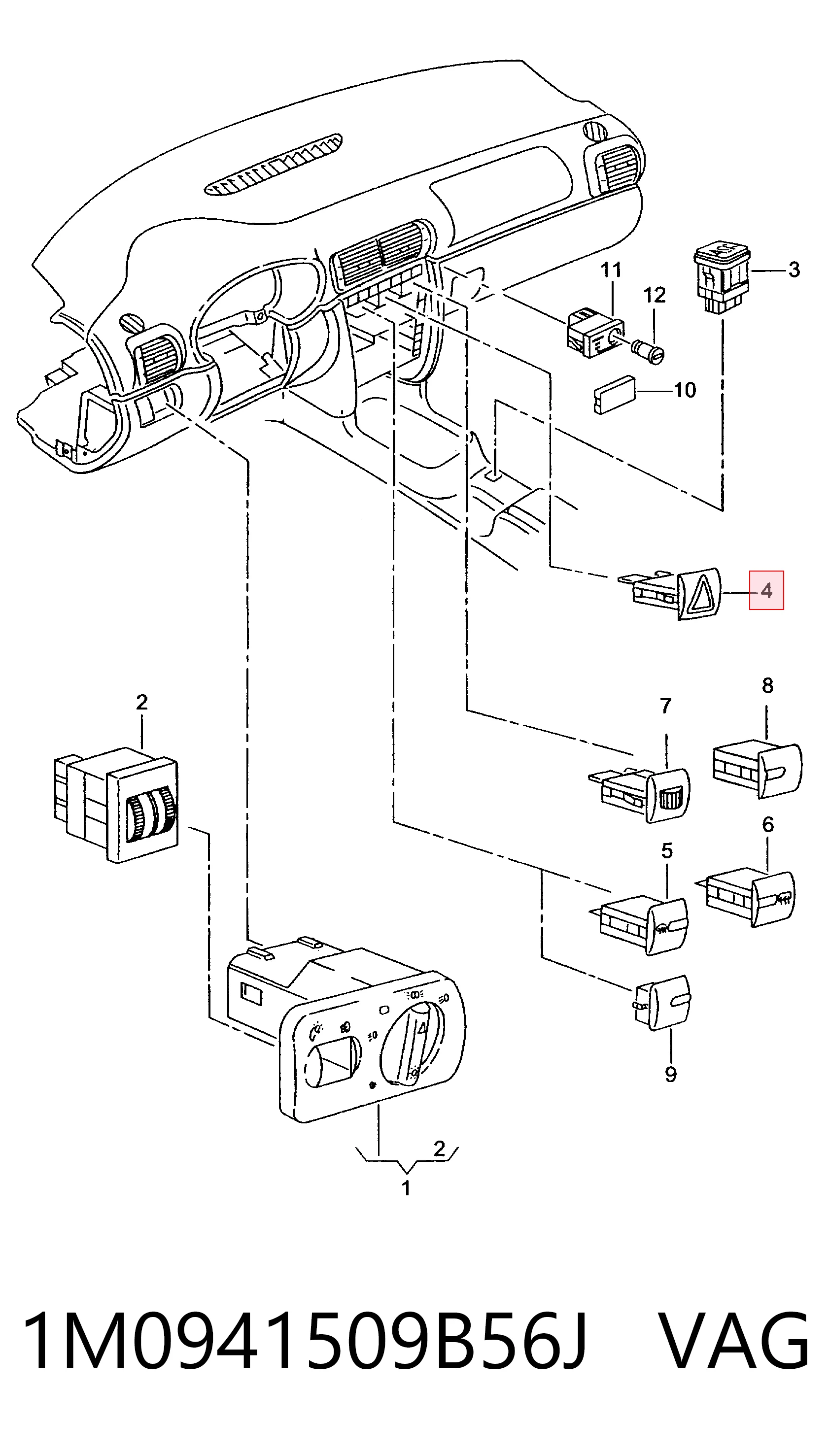 Boton de luz de emergencía para Seat Toledo II 1M2