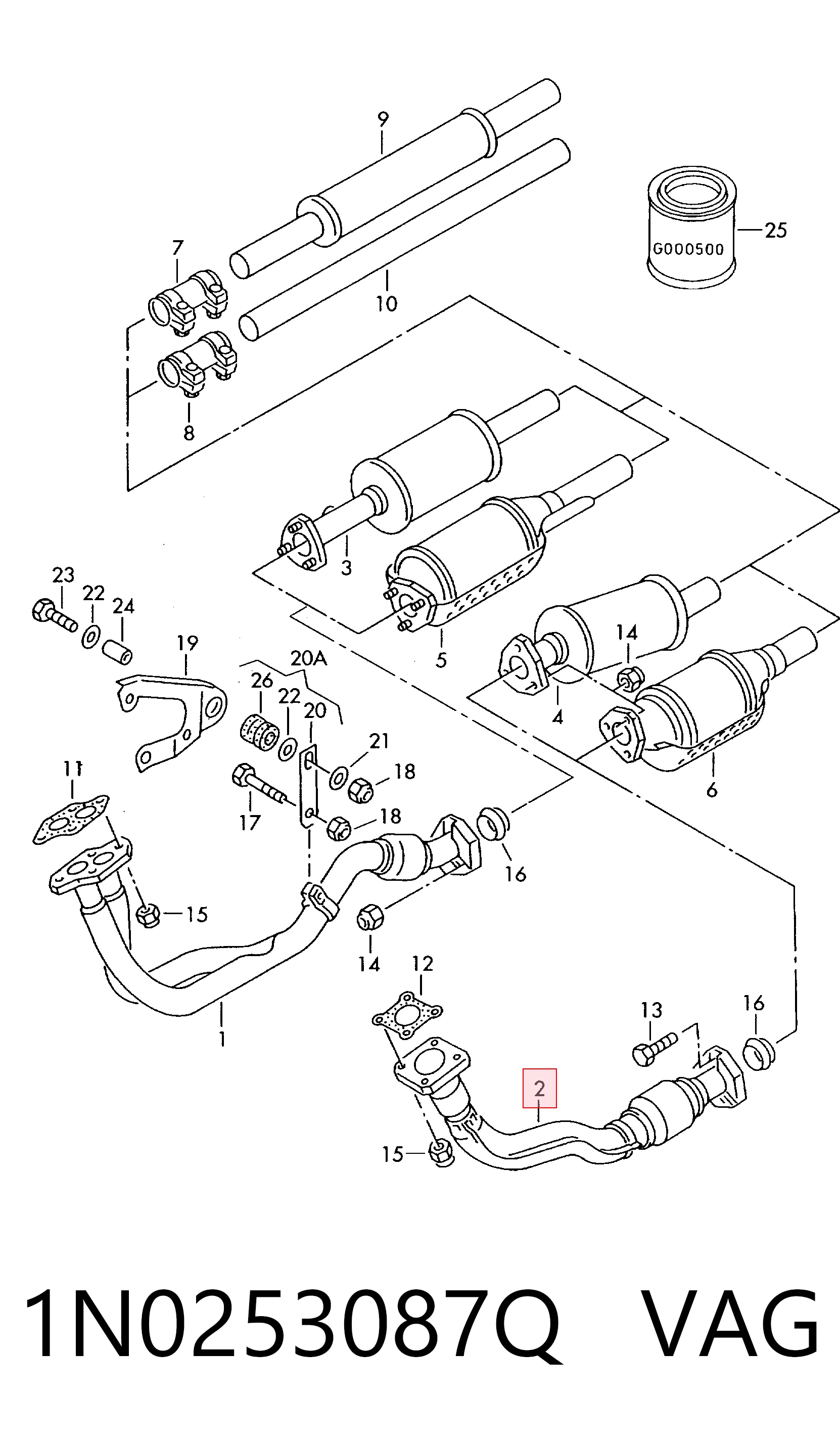Tubo colector de escape delantero 1N0253087Q VAG