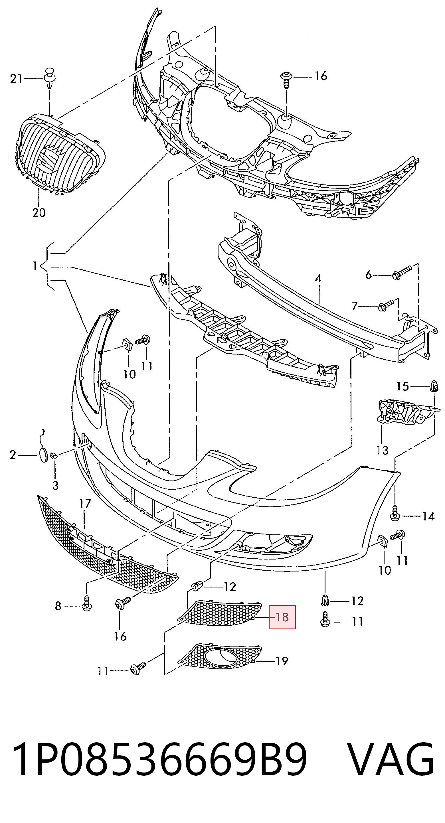 6726274X Polcar Tapa de rejilla de faro antiniebla delantero derecho