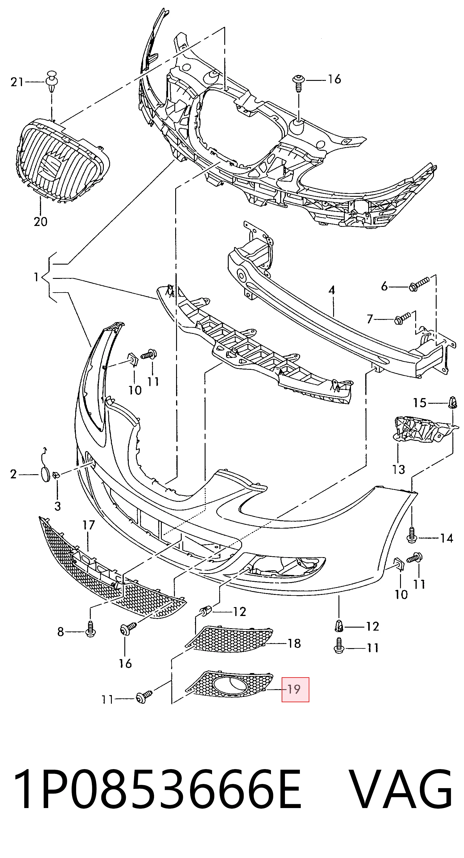 6726274X Polcar Tapa de rejilla de faro antiniebla delantero derecho