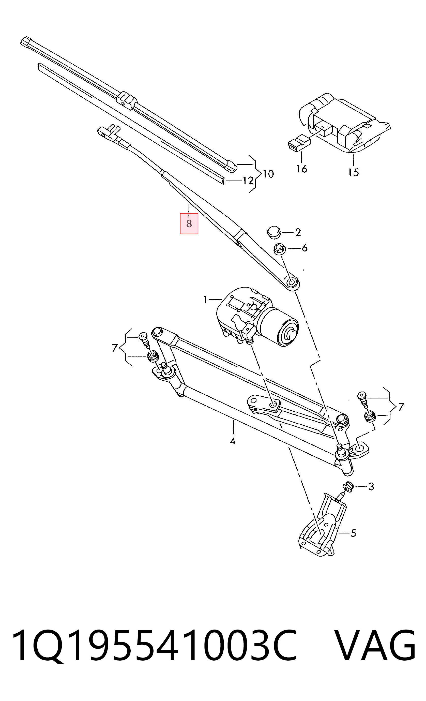 1Q195541003C VAG Brazo del limpiaparabrisas lavado de parabrisas