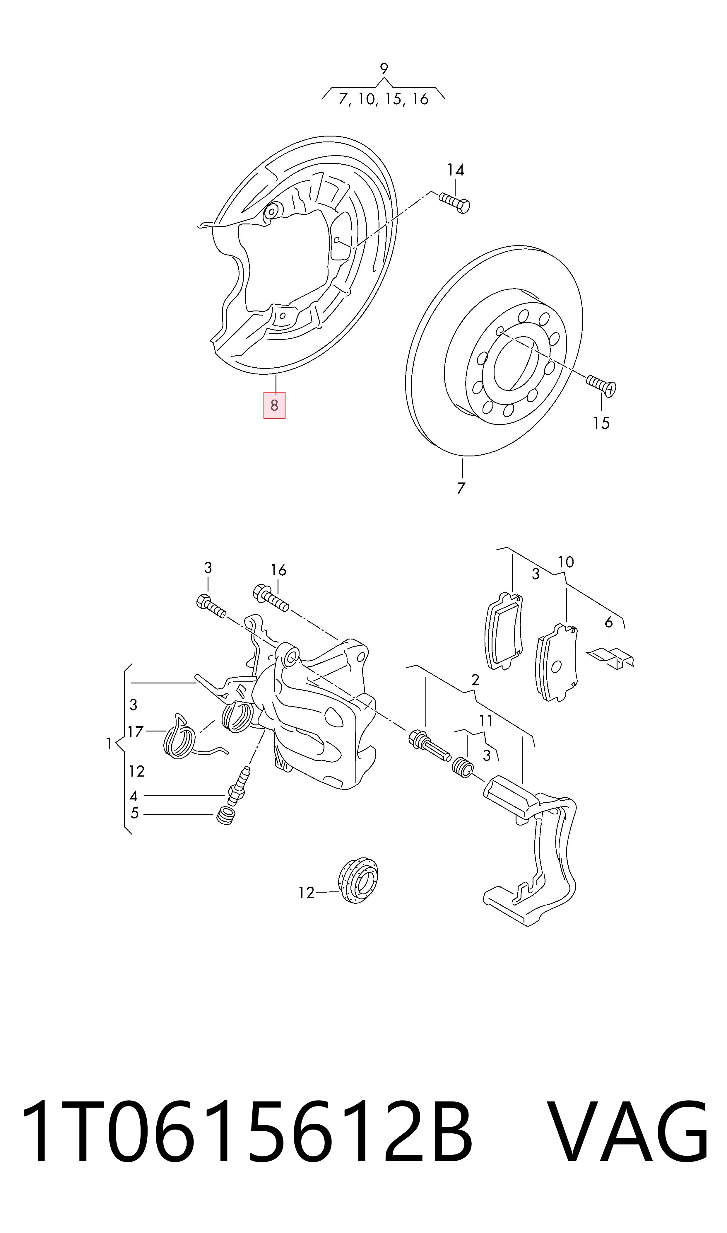 Protector de disco de freno trasero derecho VAG 1T0615612B precio, desde 27,68 EUR