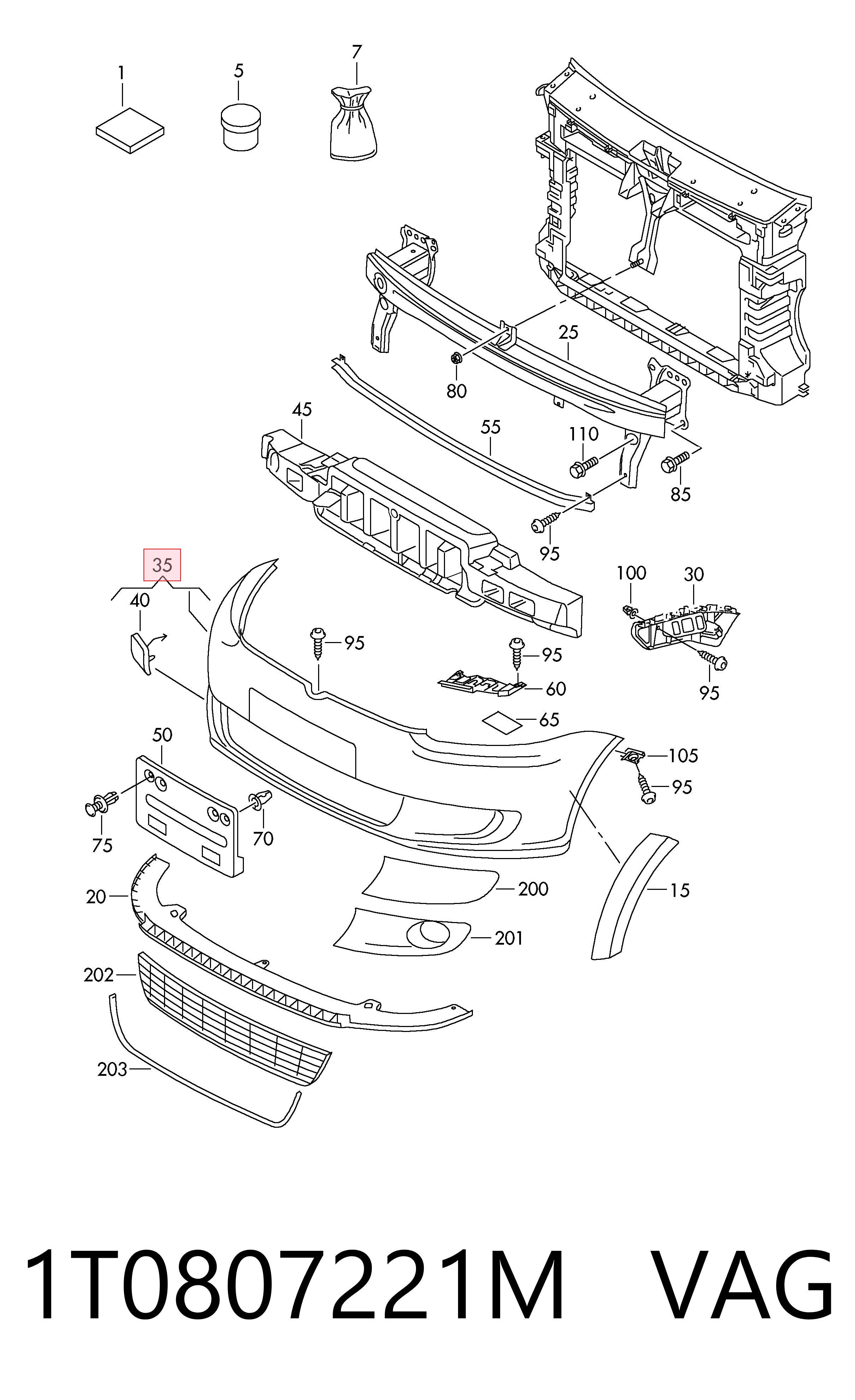 1T0807221M VAG Paragolpes delantero