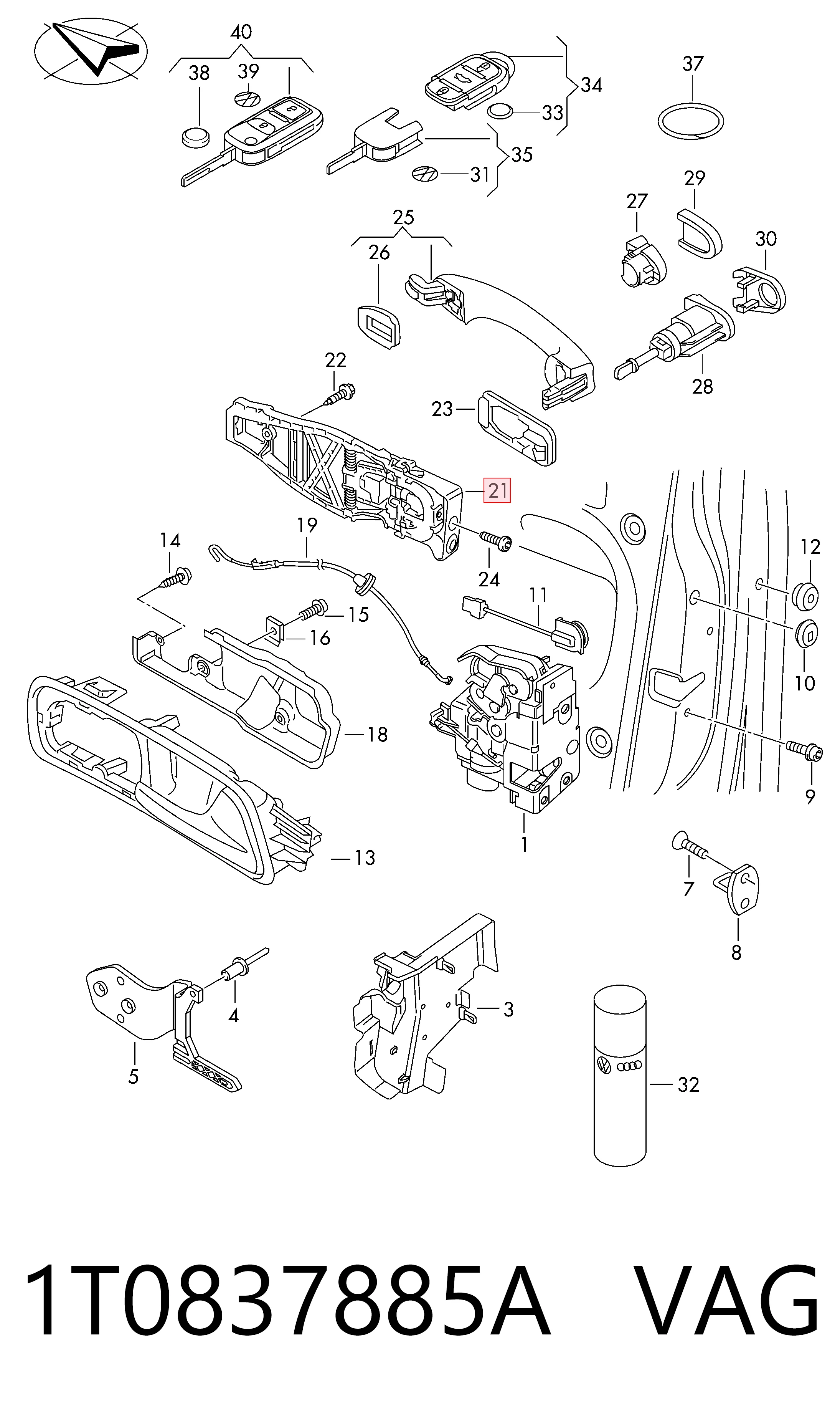1T0837885A VAG Soporte de manija exterior de puerta delantera izquierda