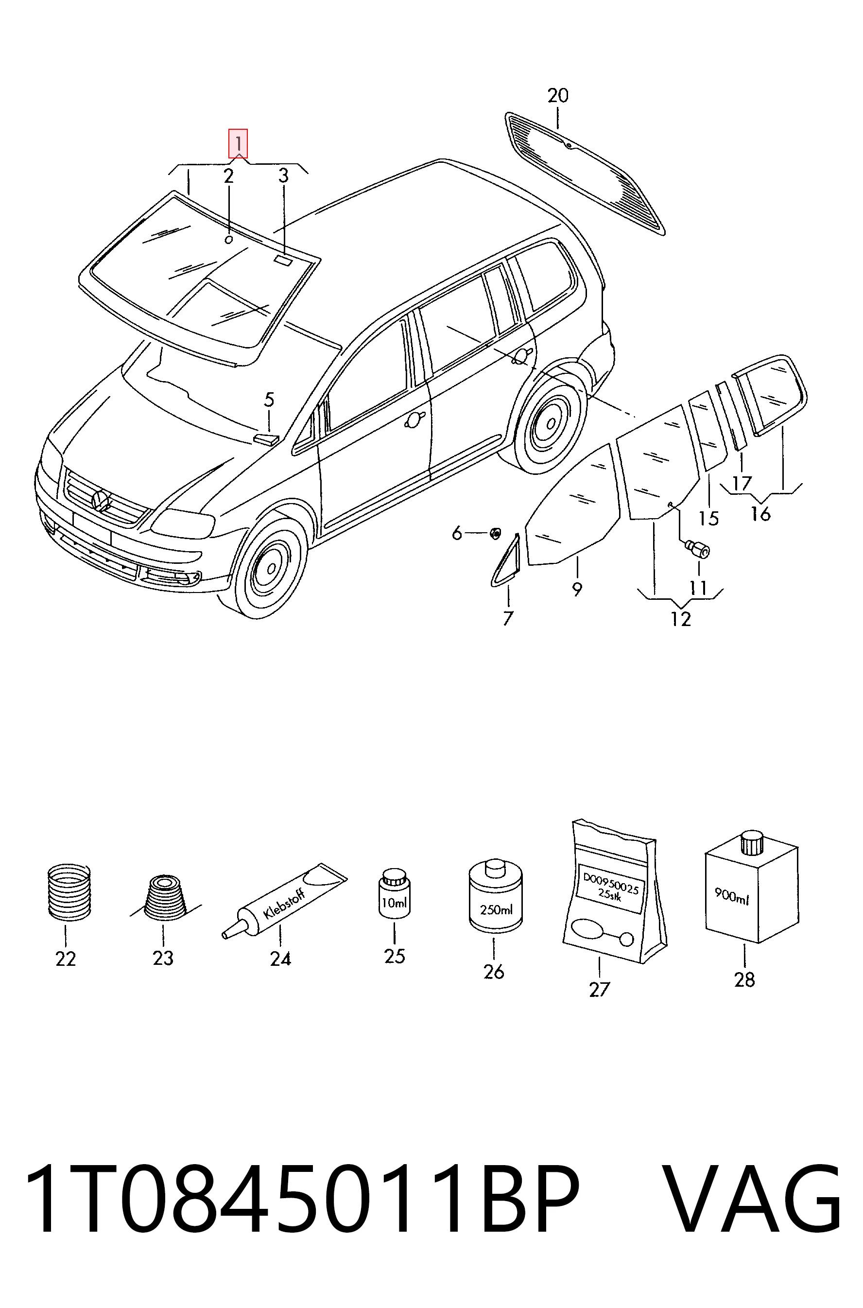 Parabrisas delantero  para Volkswagen Touran I 1T1, 1T2