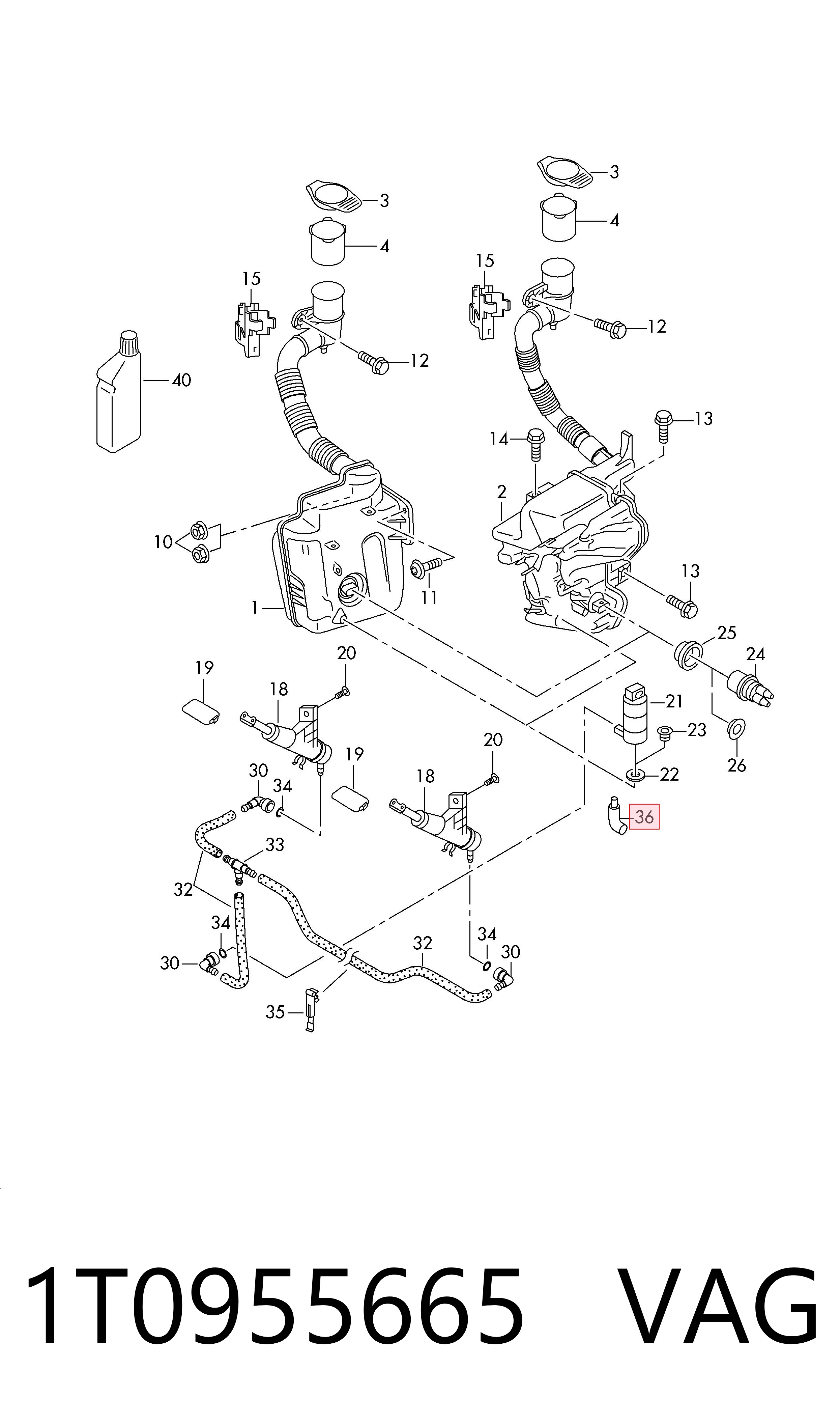 1T0955665 VAG Conector de tubos del lavaparabrisas