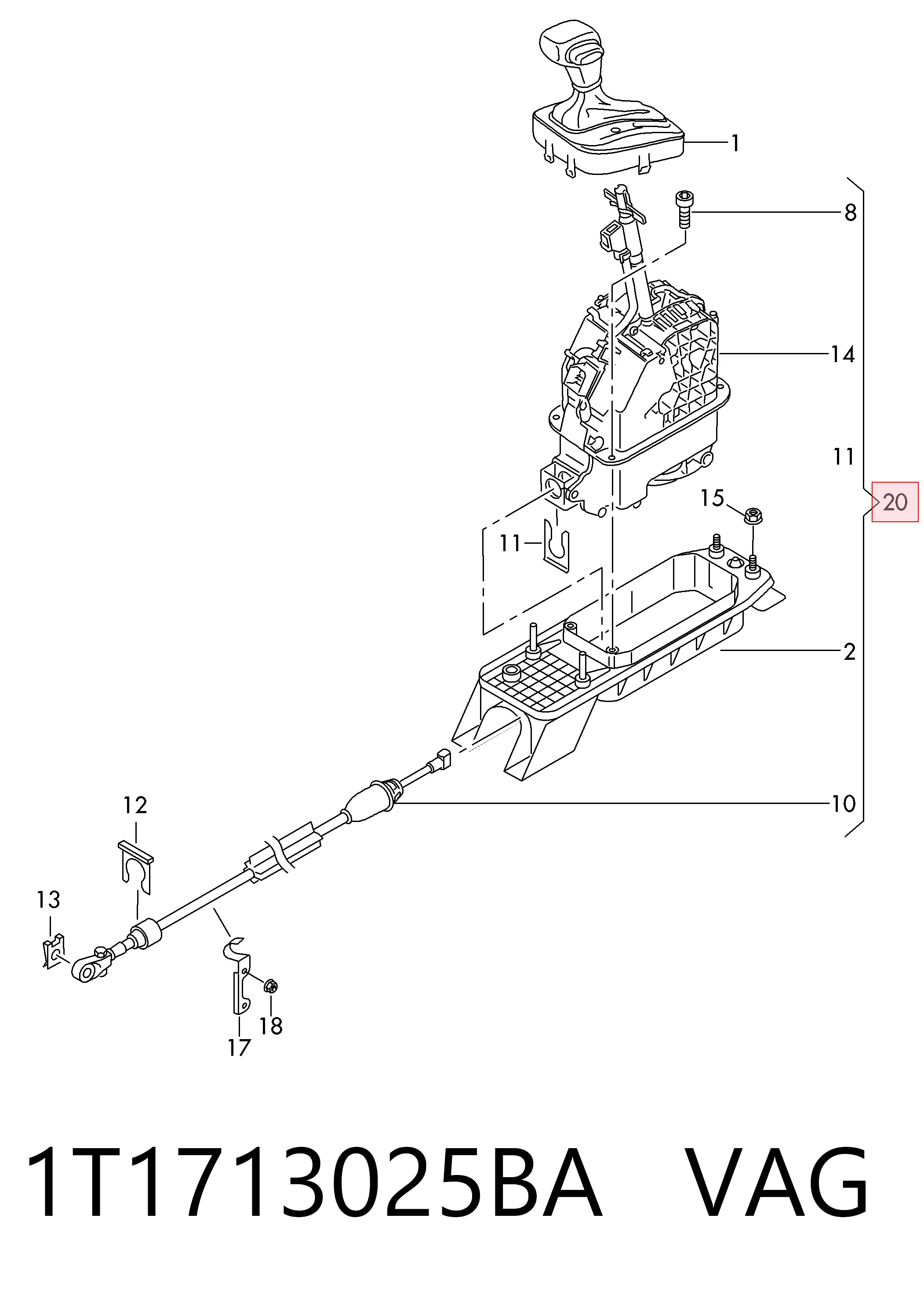 Mecanismo selector de marchas VAG 1T1713025BA precio, desde 1038,25 EUR