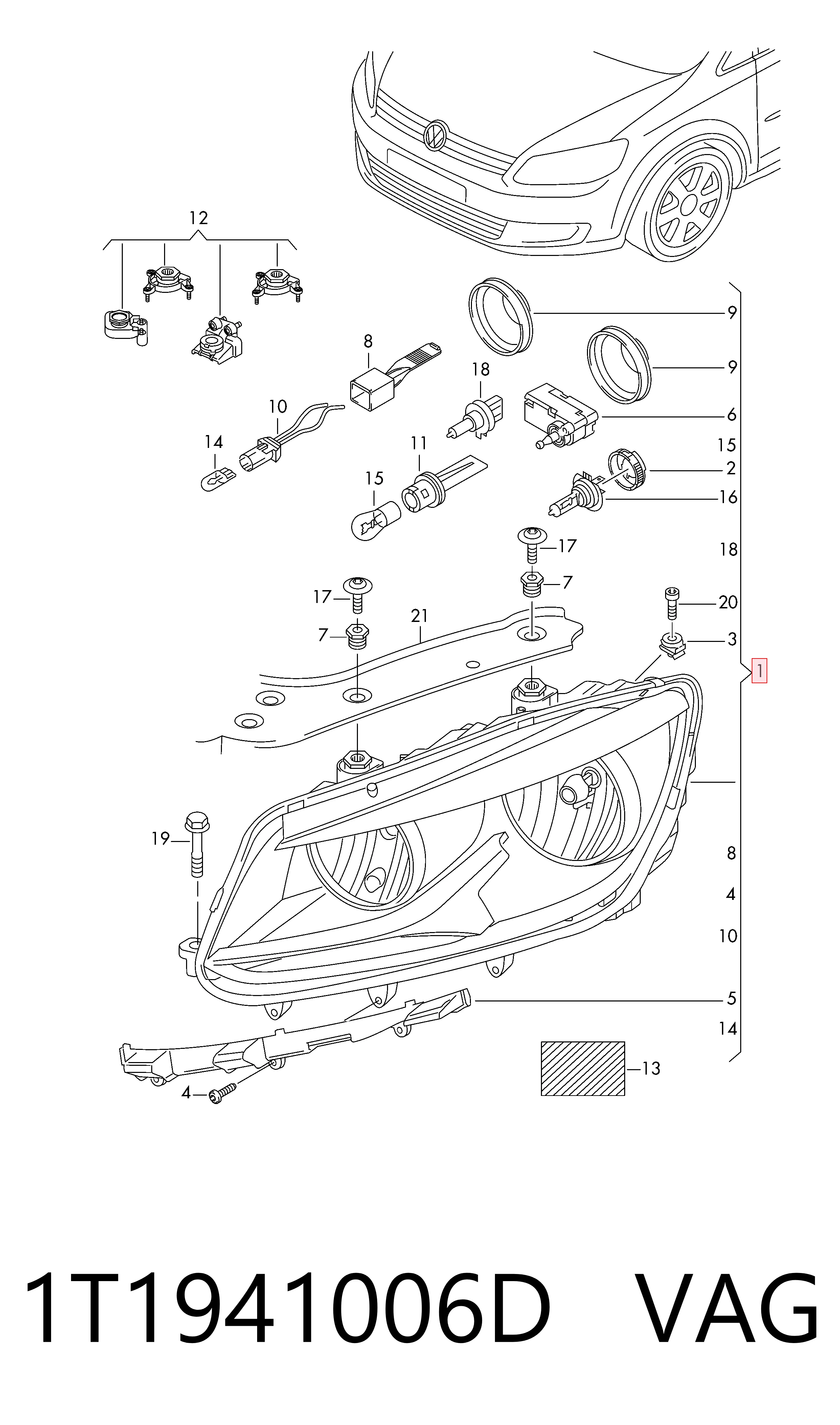Faro delantero derecho Volkswagen Touran II monovolumen comprar en España