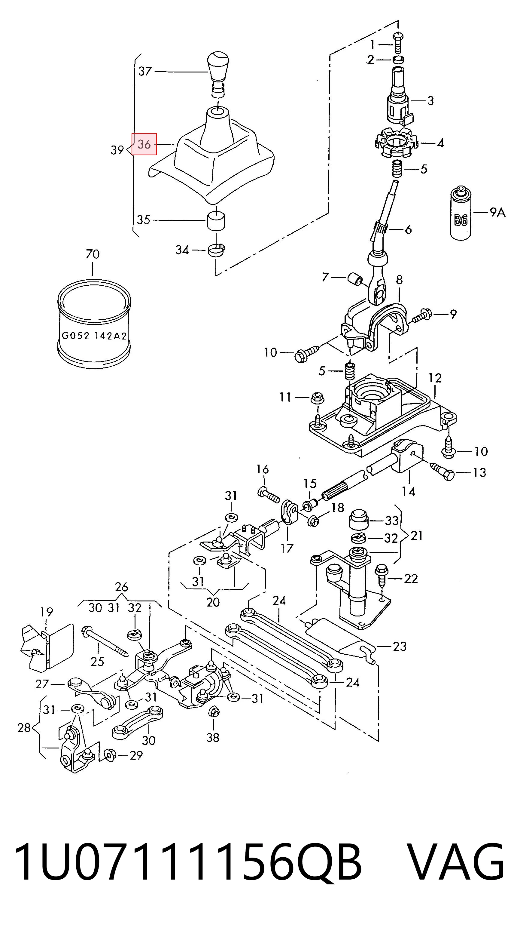 1U07111156QB VAG Funda de la palanca de cambios