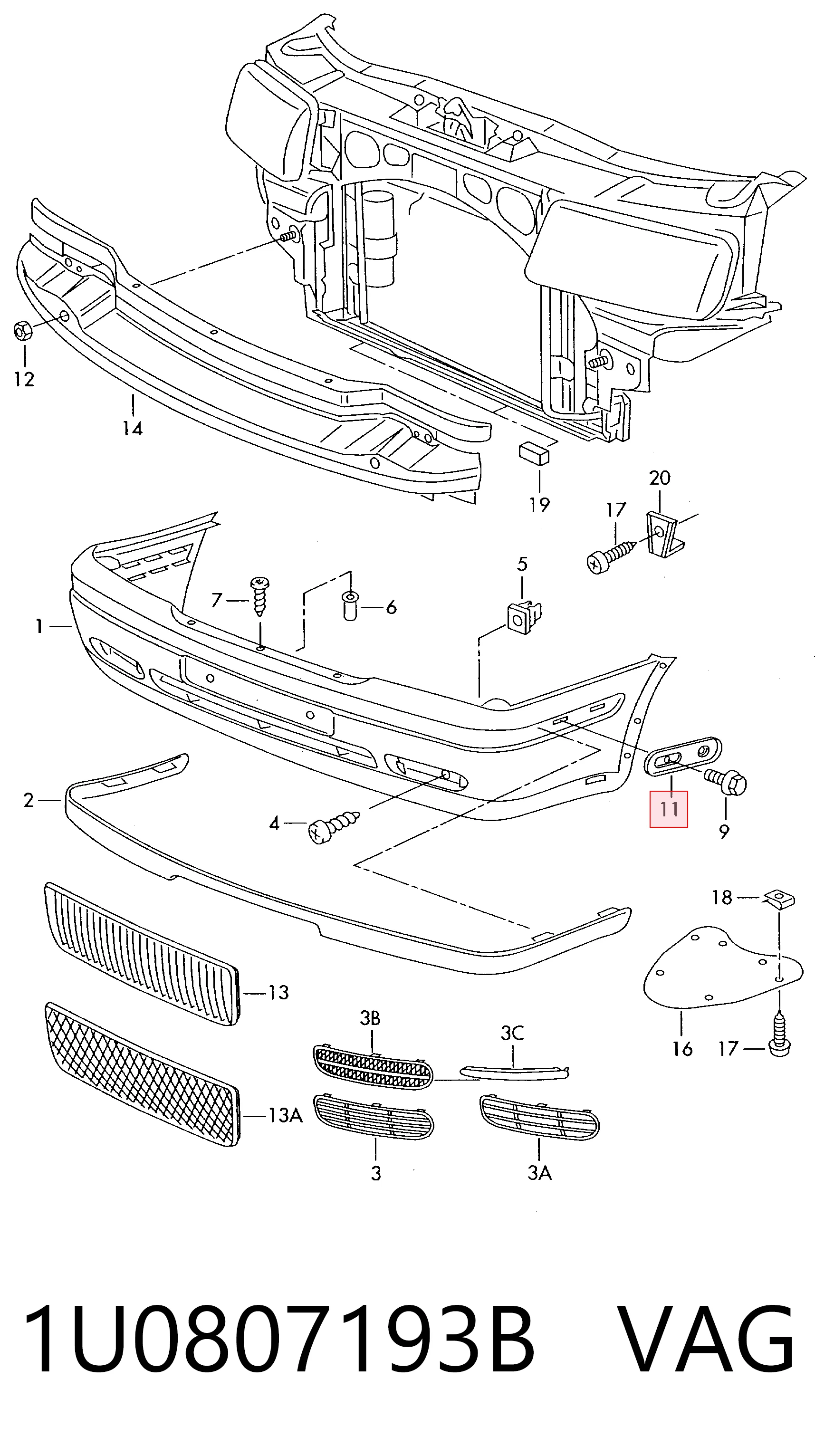 Soporte de parachoques delantero para Skoda Octavia TOUR I A4 1U2