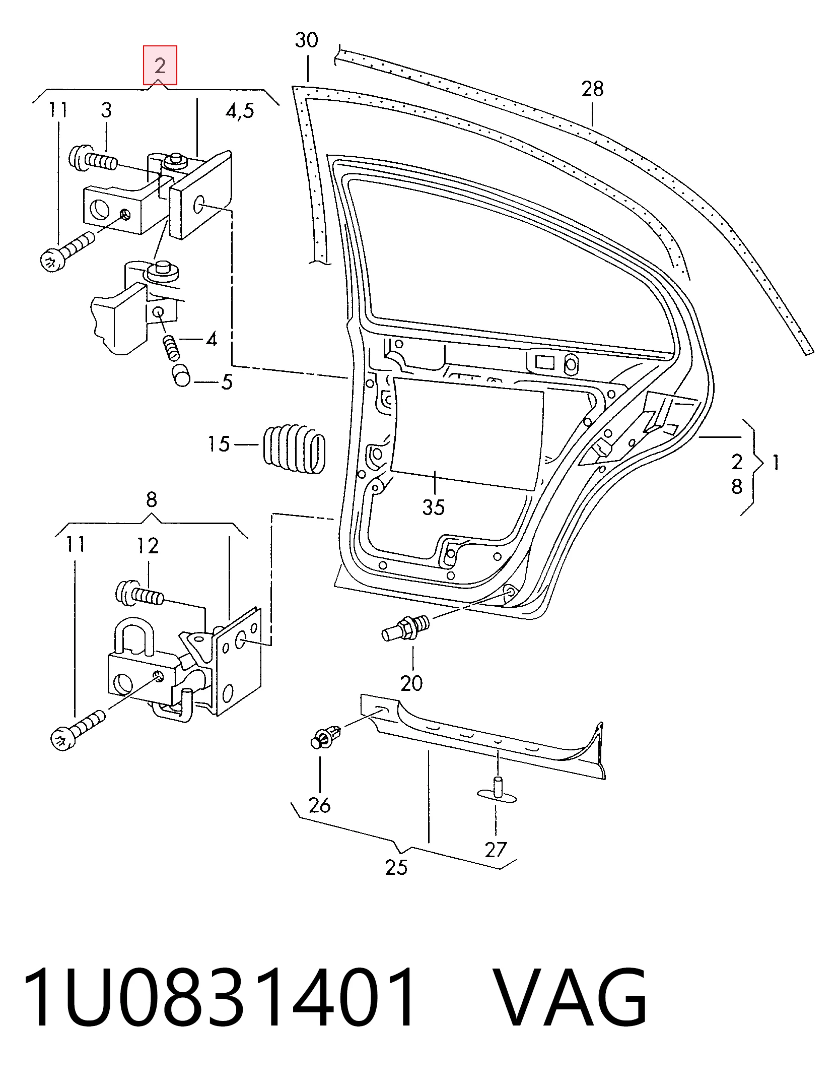 Bisagra de puerta delantera izquierda 1U0831401 VAG