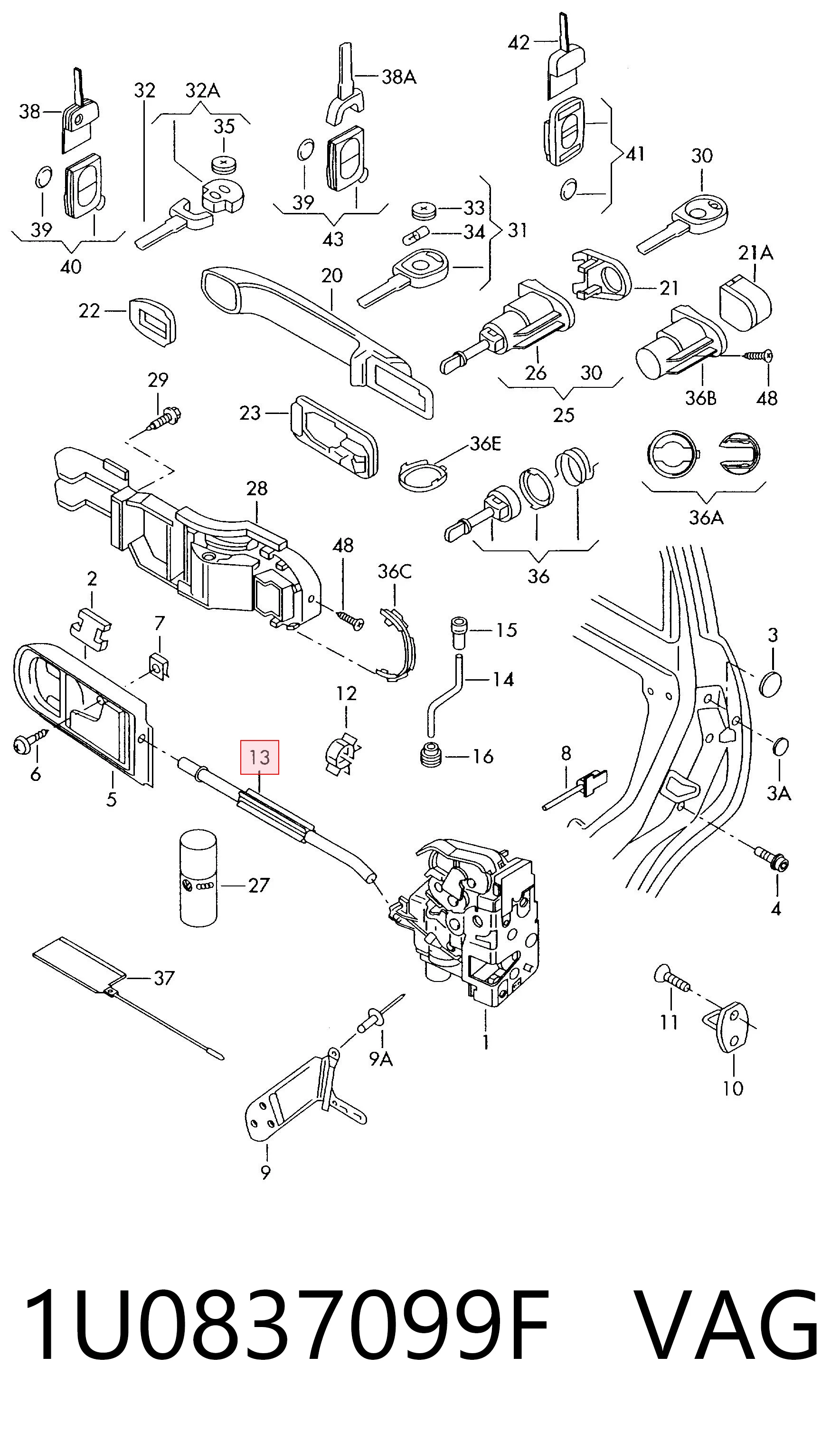 1U0837099F VAG Cable de apertura de cerradura de puerta delantera
