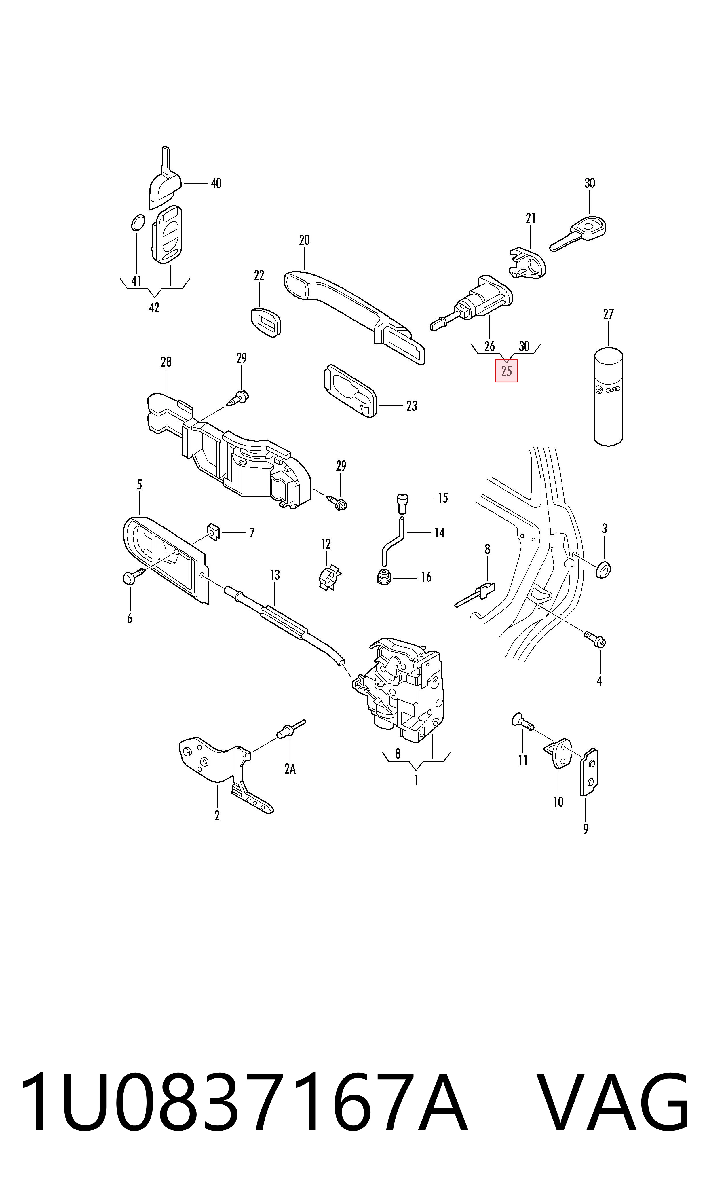 1U0837167A VAG Cilindro de cerradura de puerta delantera izquierda