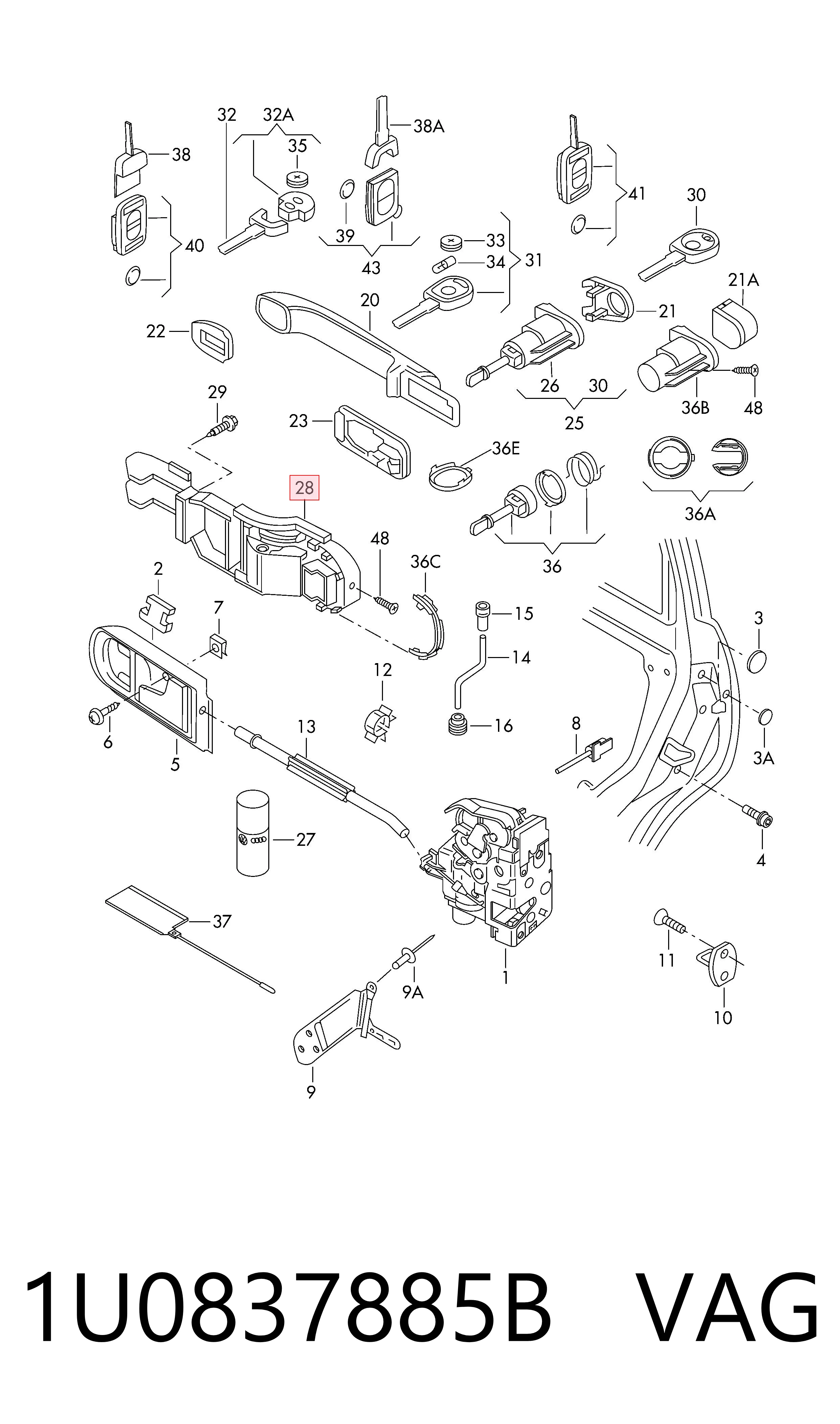 1U0837885B VAG Soporte de manija exterior de puerta delantera izquierda