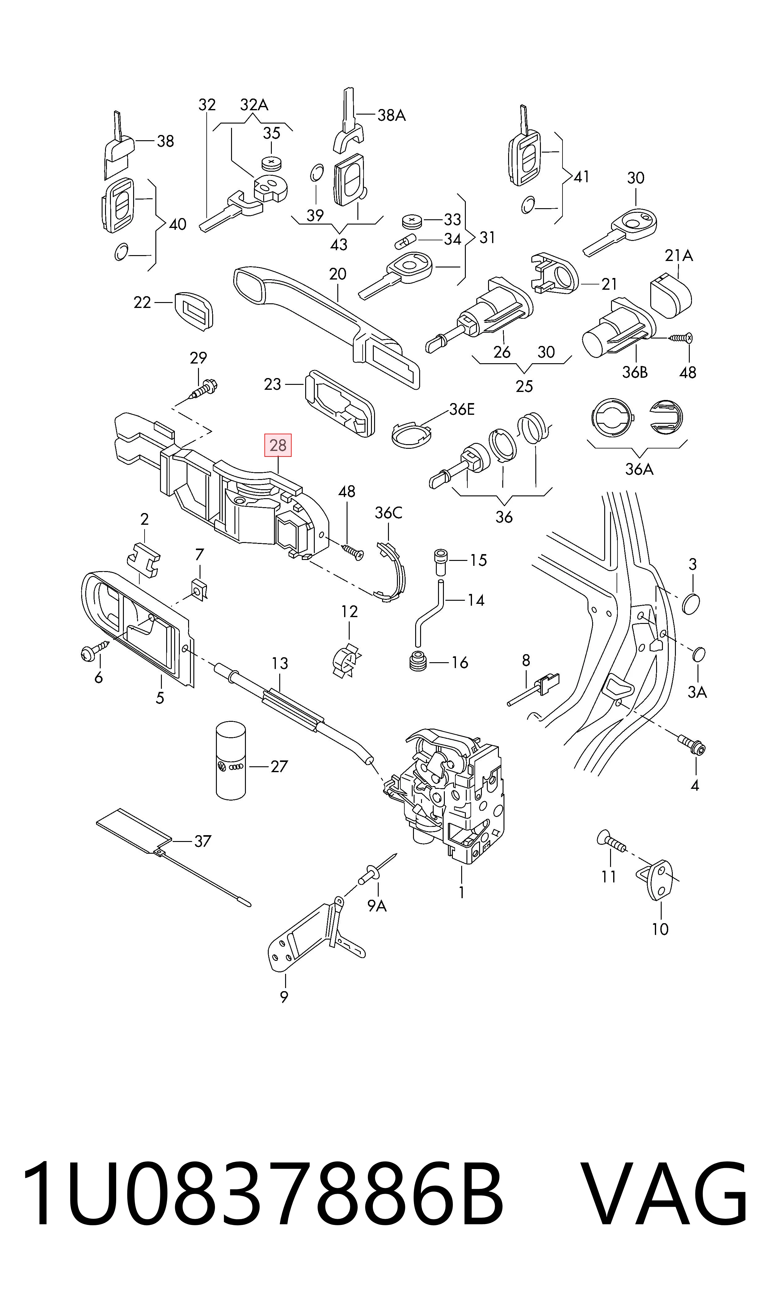 1U0837886B VAG Soporte de manija exterior de puerta delantera derecha