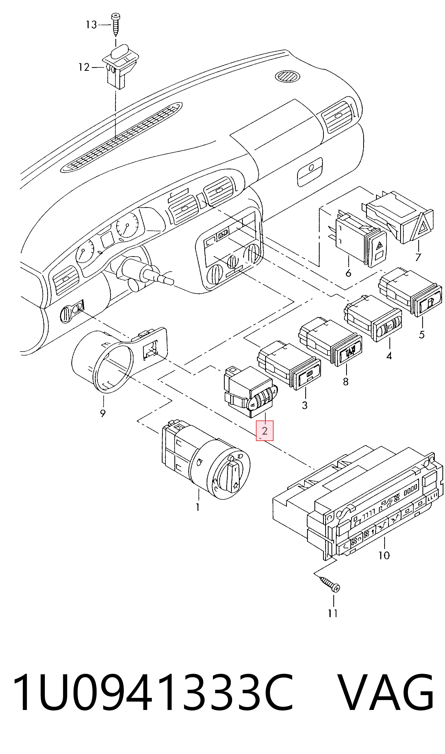 1U0941333C VAG Botón del regulador de altura de faros