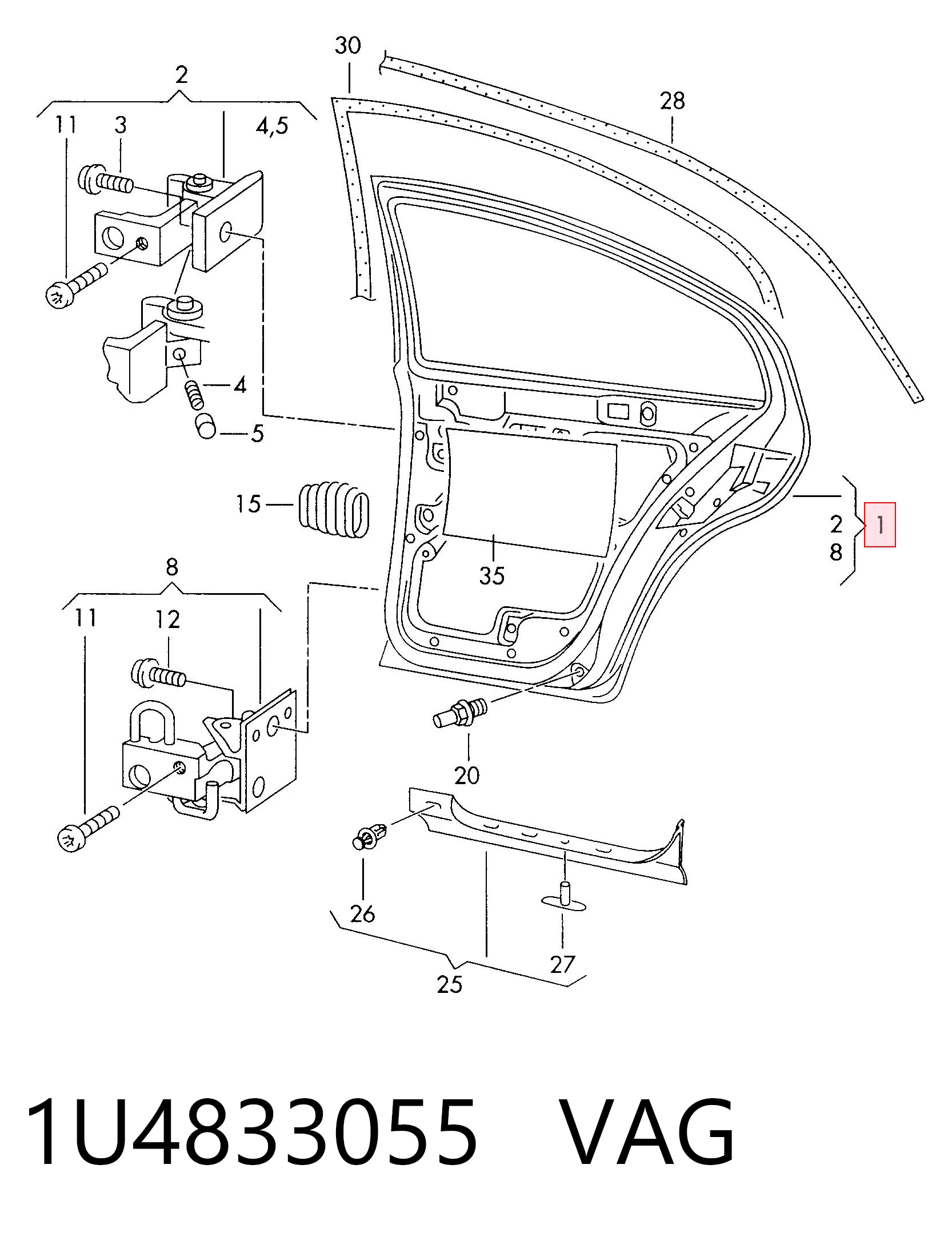 Puerta trasera izquierda VAG 1U4833055 precio, desde 136,49 EUR