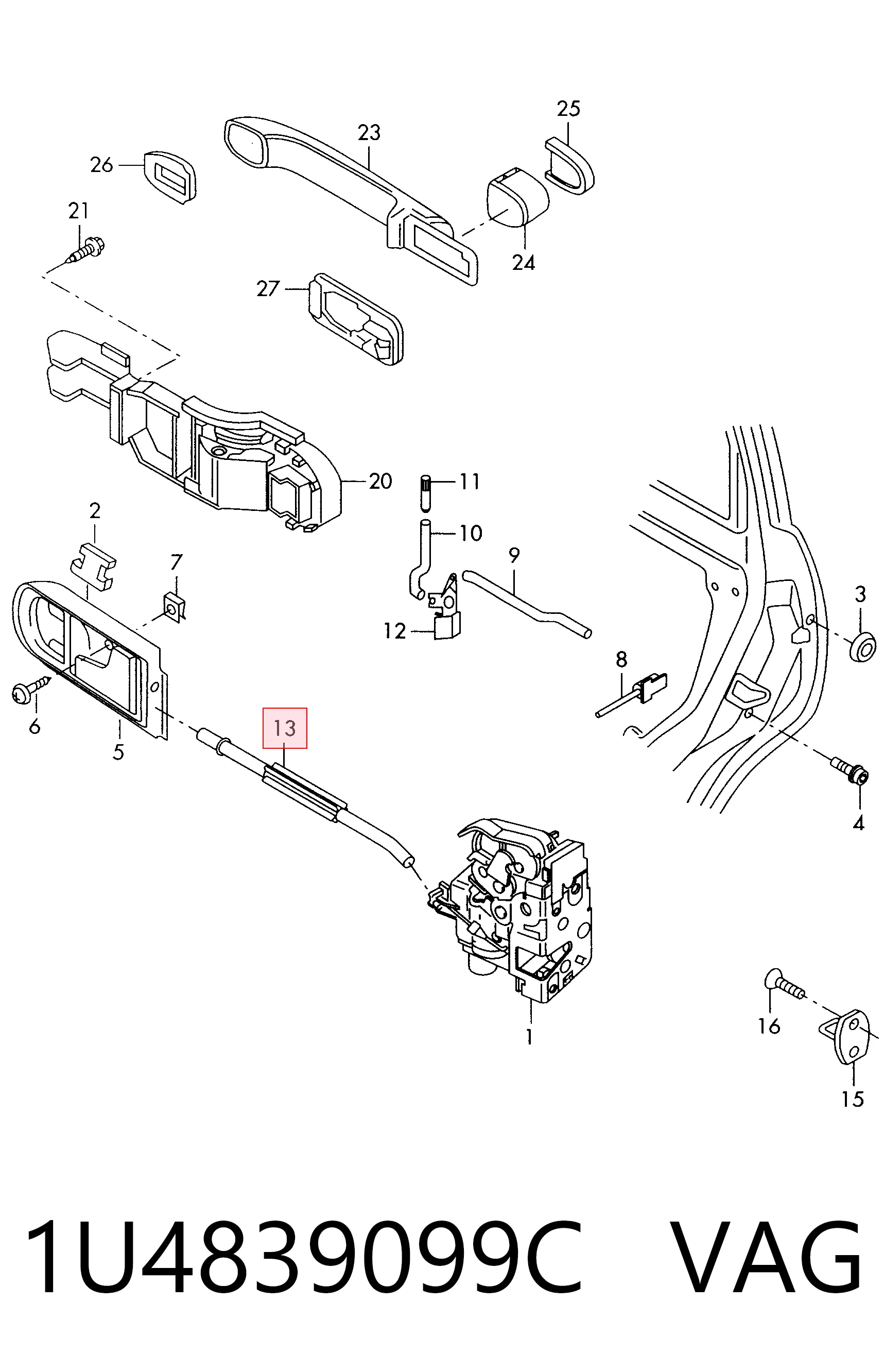 1U4839099C VAG Cable de apertura de cerradura de puerta trasera