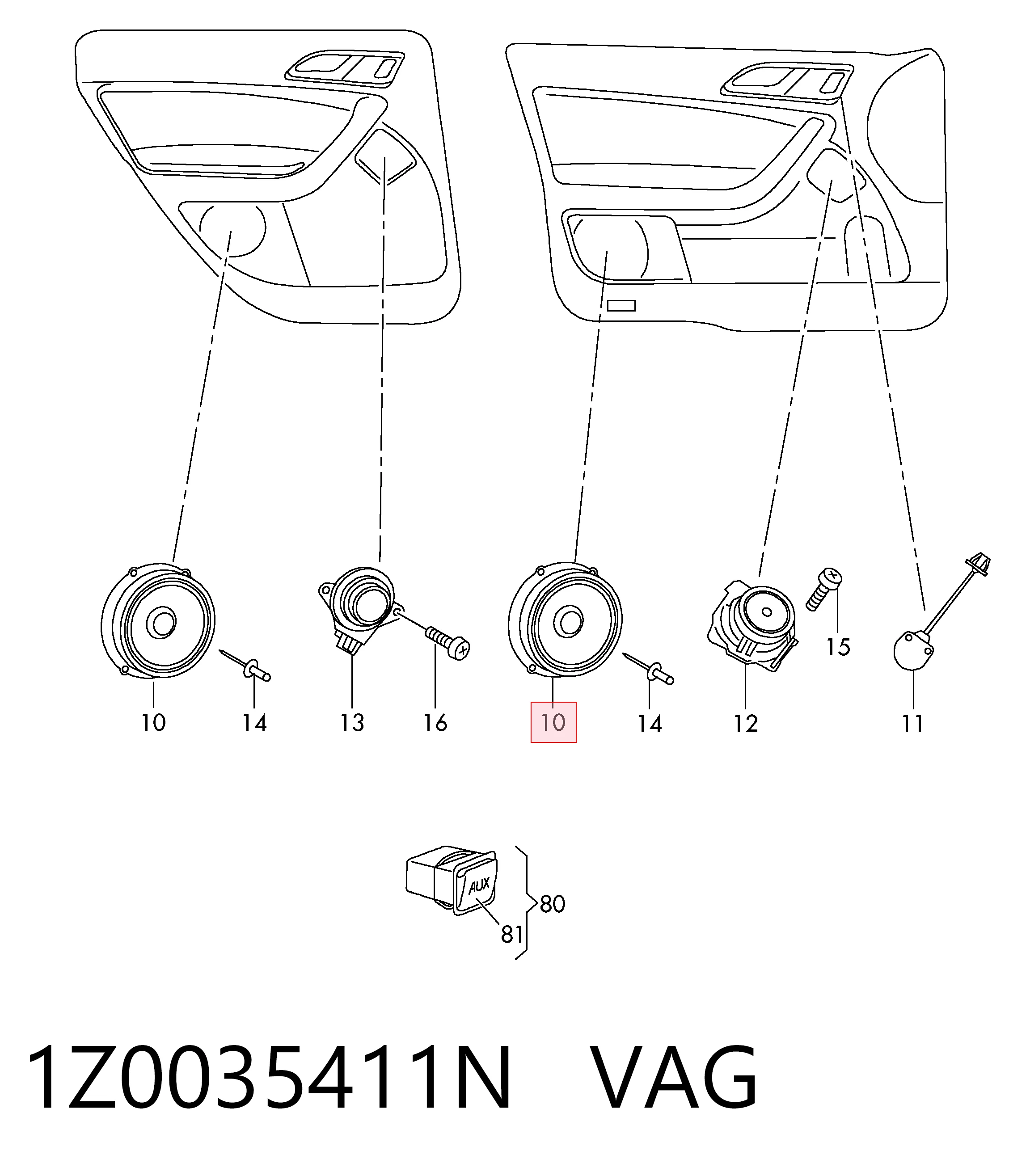 1Z0035411N VAG Altavoz de la puerta delantera