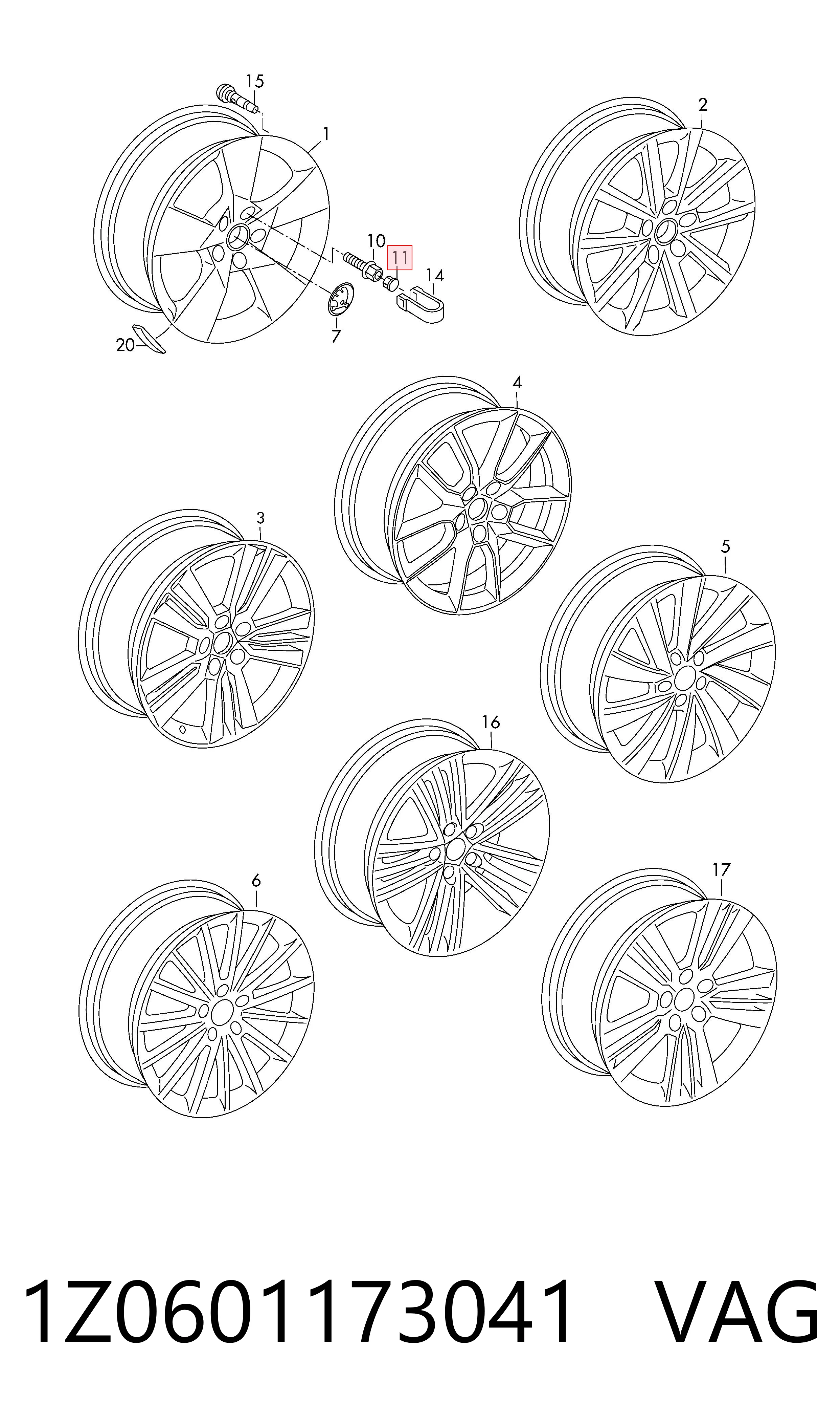 1Z0601173041 VAG Tapón de perno de rueda