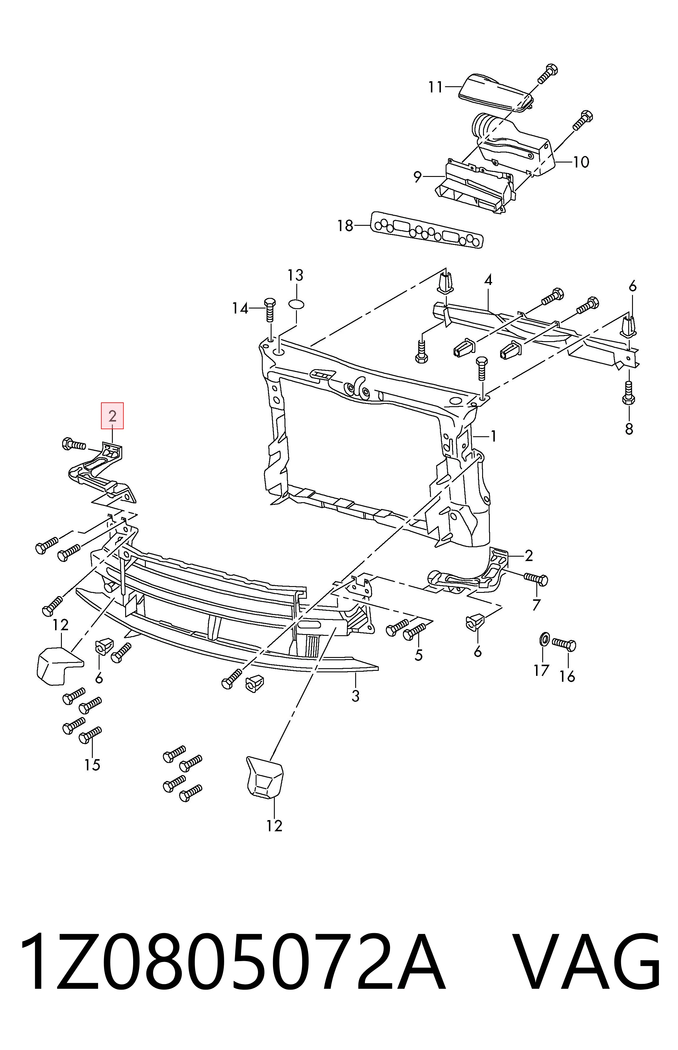 1Z0805072A VAG Soporte derecho del radiador (panel de montaje para faros)