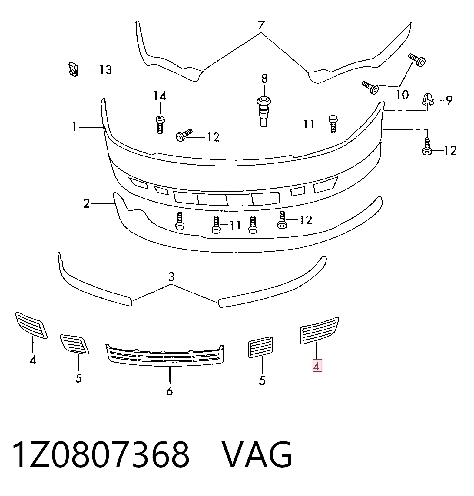 1Z0807368 VAG Tapa de rejilla de faro antiniebla delantero derecho