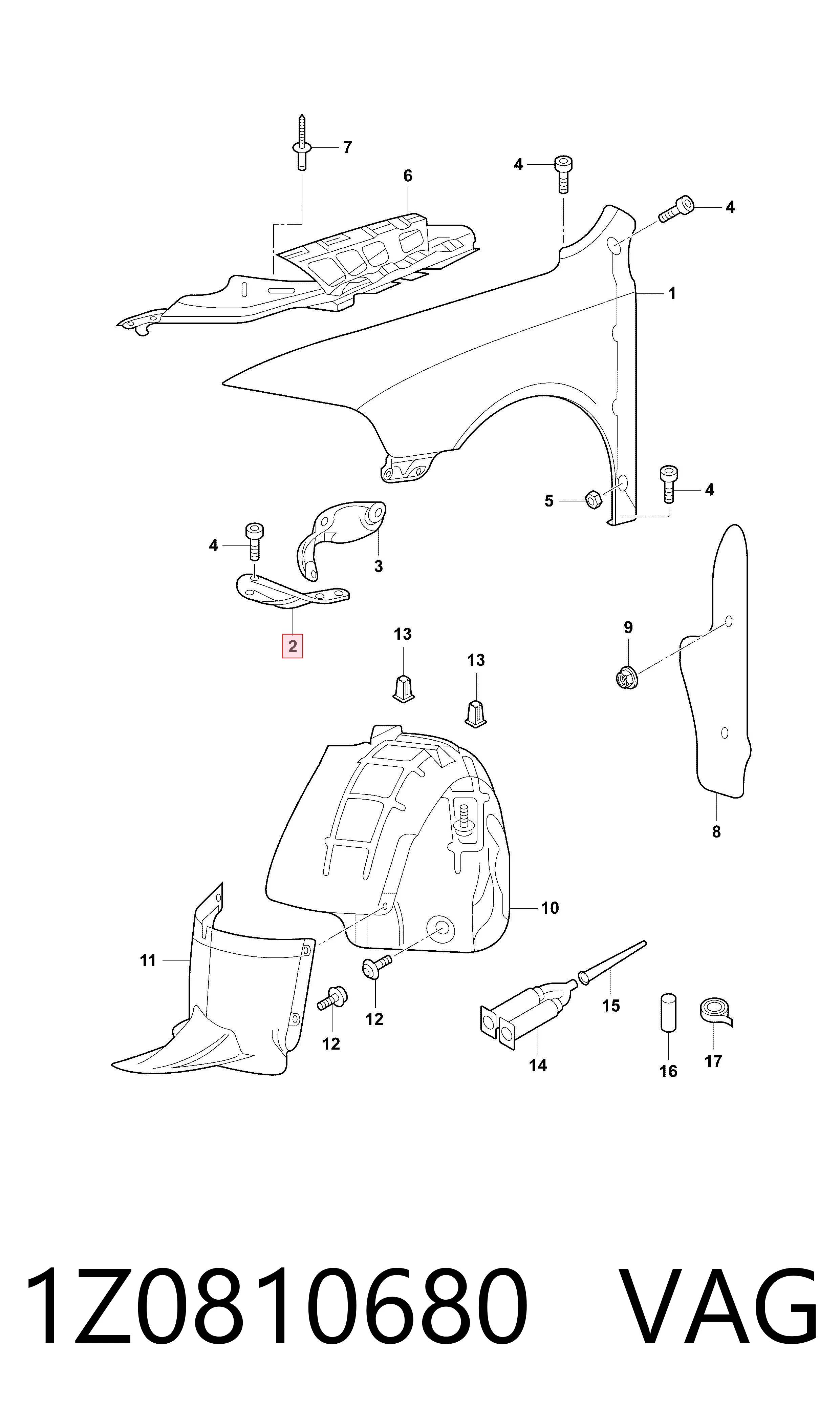 1Z0810680 VAG Soporte delantero de guardabarros delantero derecho