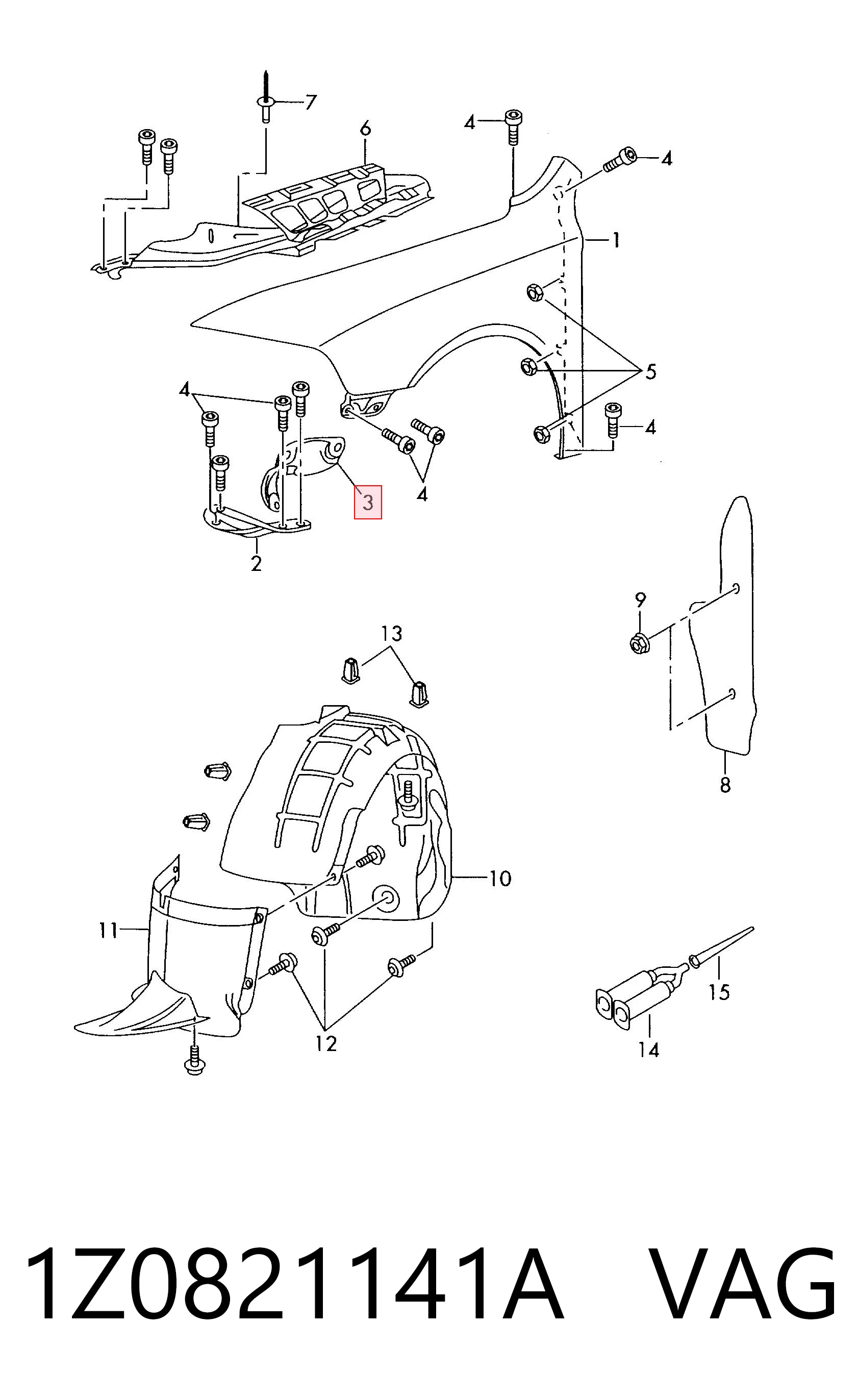 1Z0821141A VAG Soporte delantero izquierdo para aleta delantera