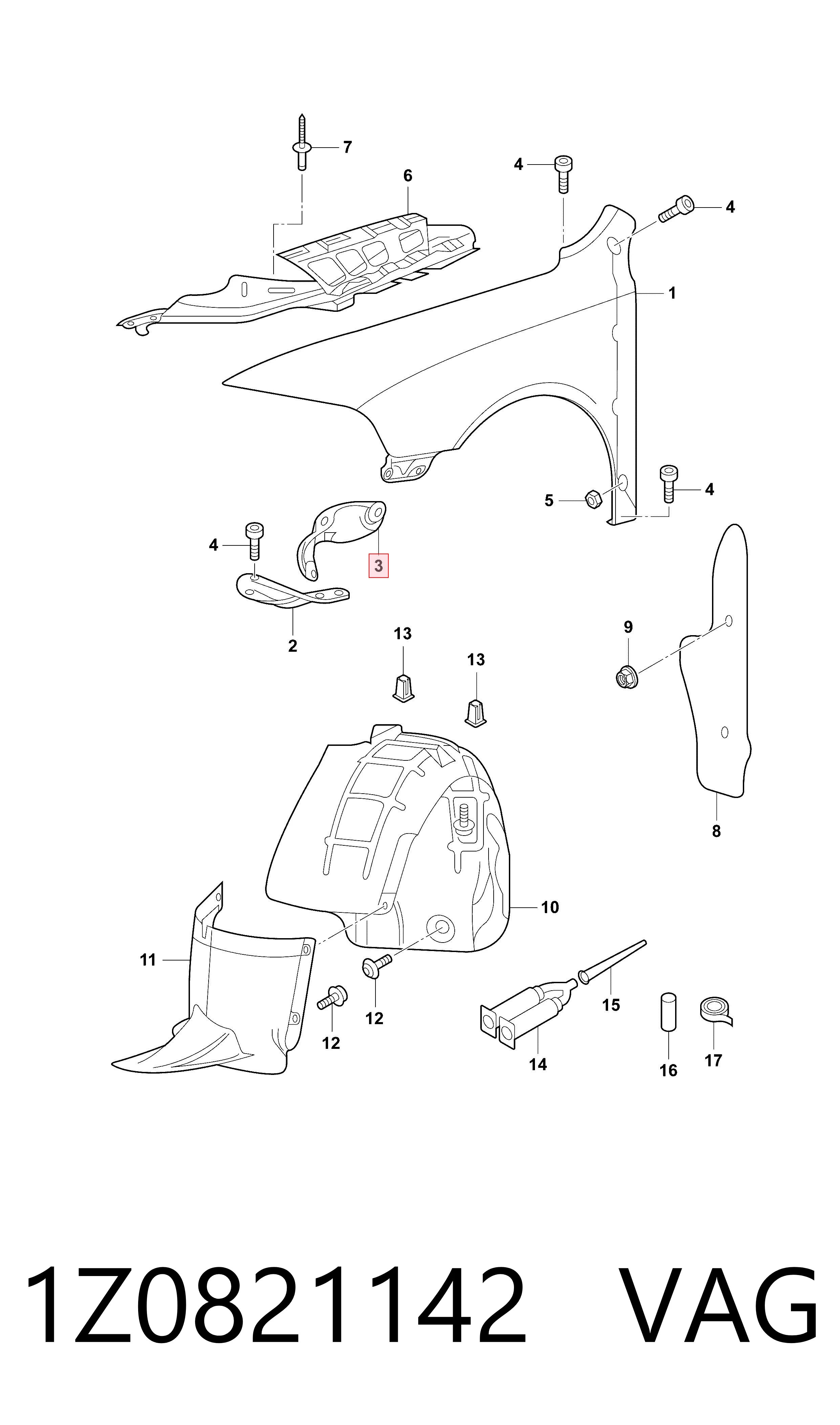 1Z0821142 VAG Soporte delantero de guardabarros delantero derecho