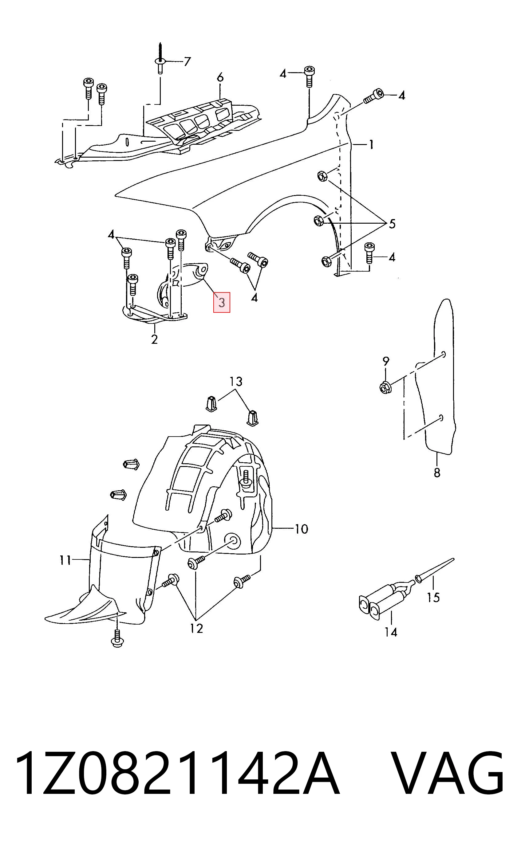 1Z0821142A VAG Soporte delantero de guardabarros delantero derecho