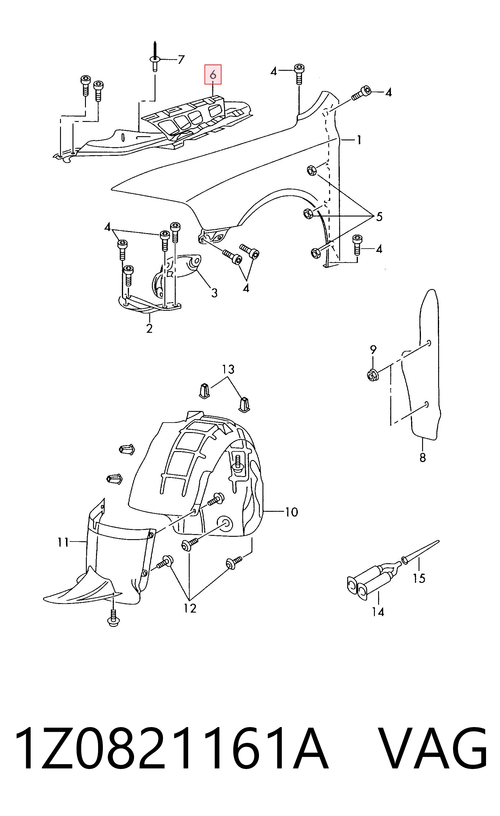 1Z0821161A VAG Soporte superior de guardabarros delantero izquierdo