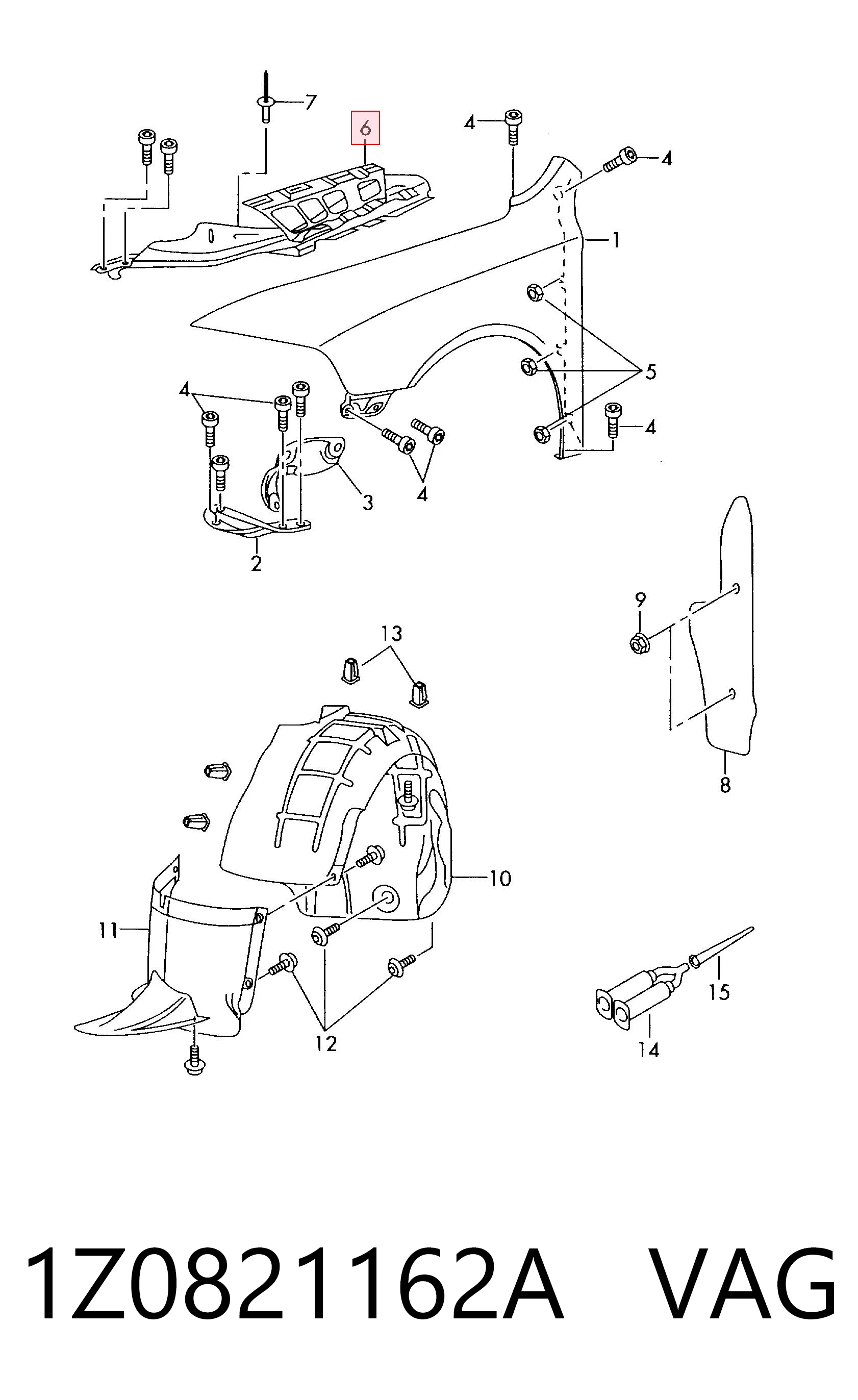1Z0821162A VAG Soporte superior del guardabarros delantero derecho