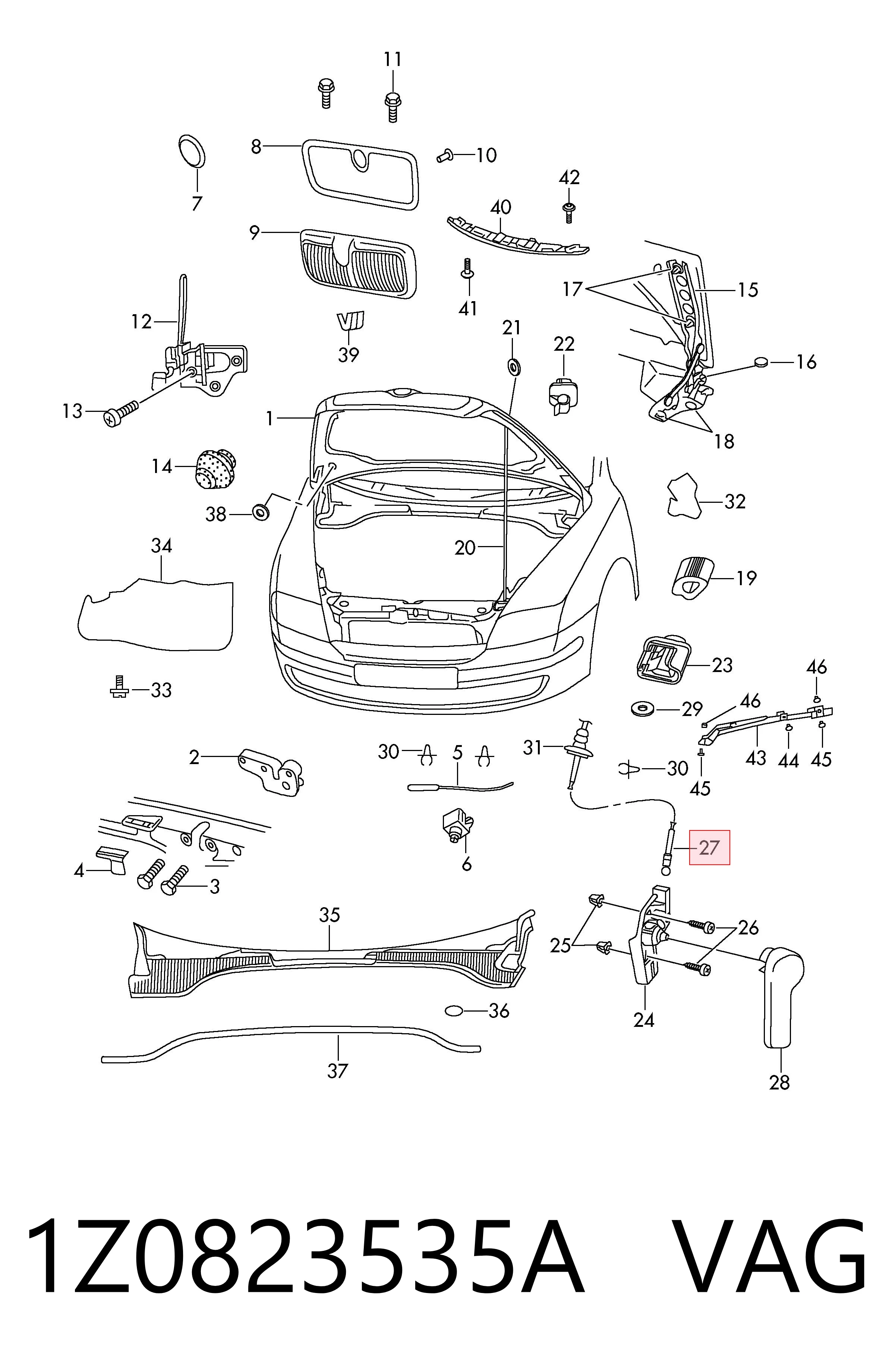 1Z0823535A VAG Cable de capó del motor