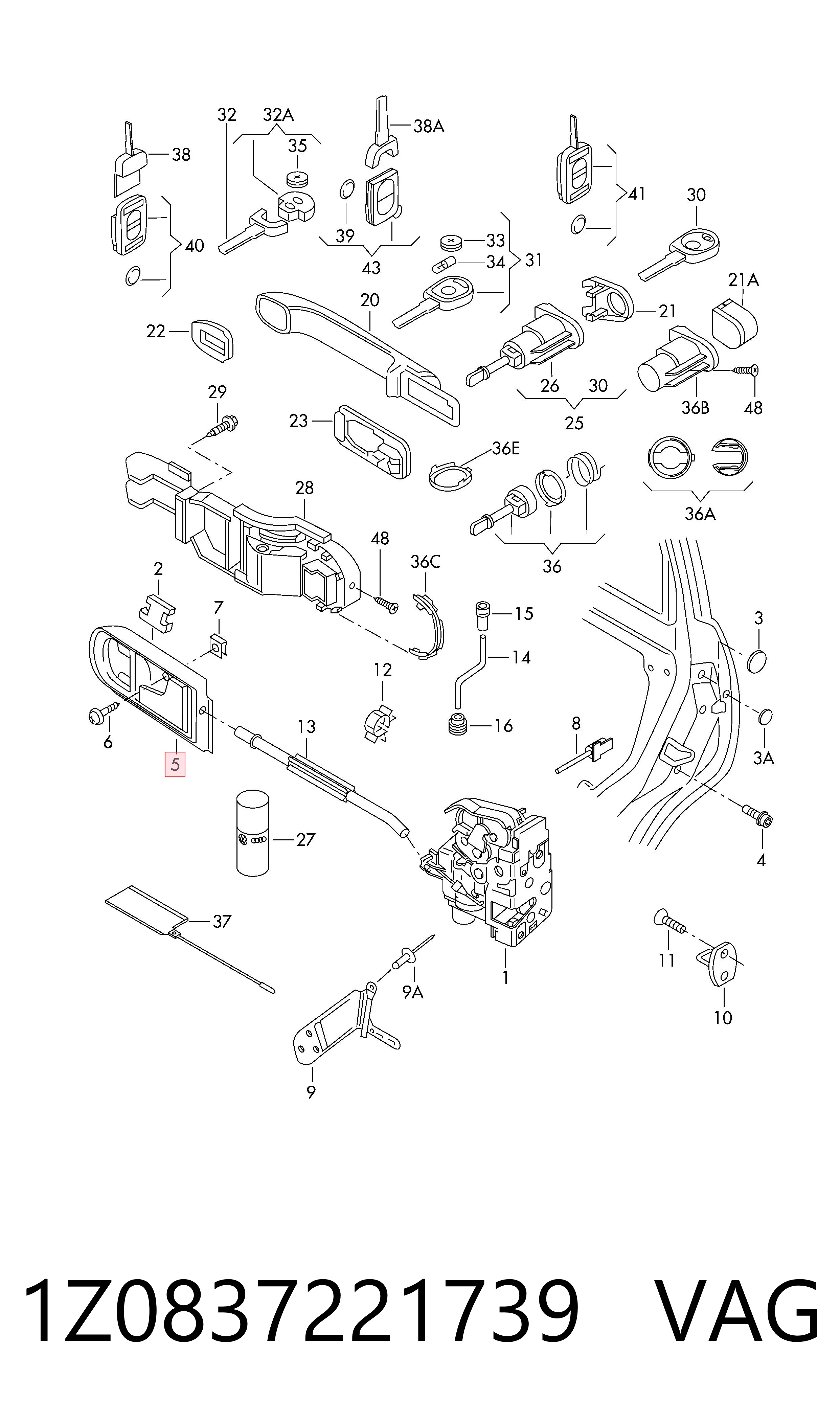 1Z0837221739 VAG Manija interior de puerta delantera izquierda