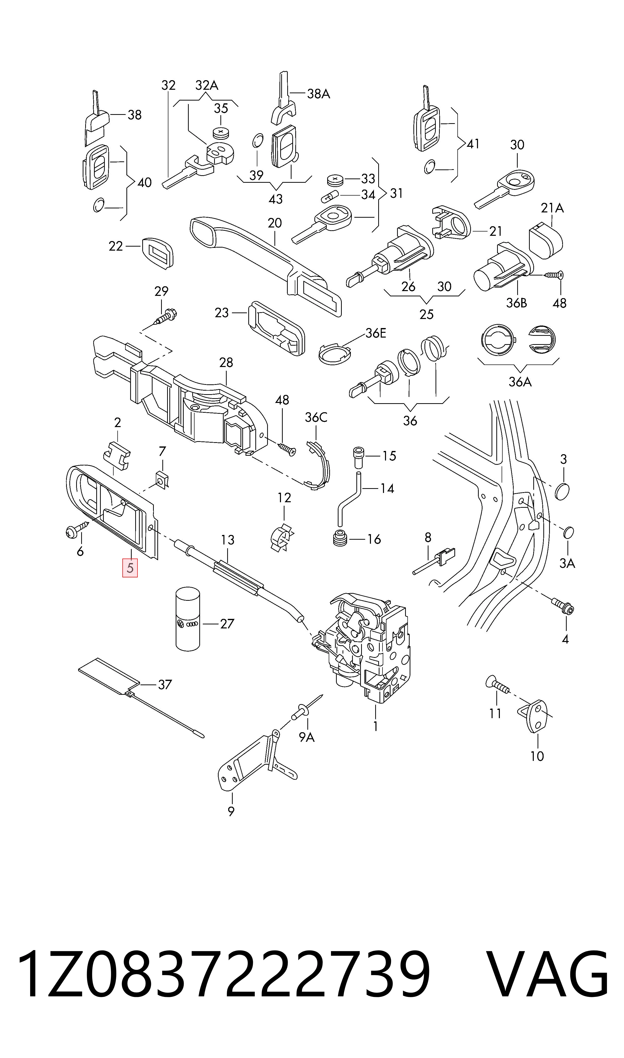 1Z0837222739 VAG Manija interior de puerta delantera derecha