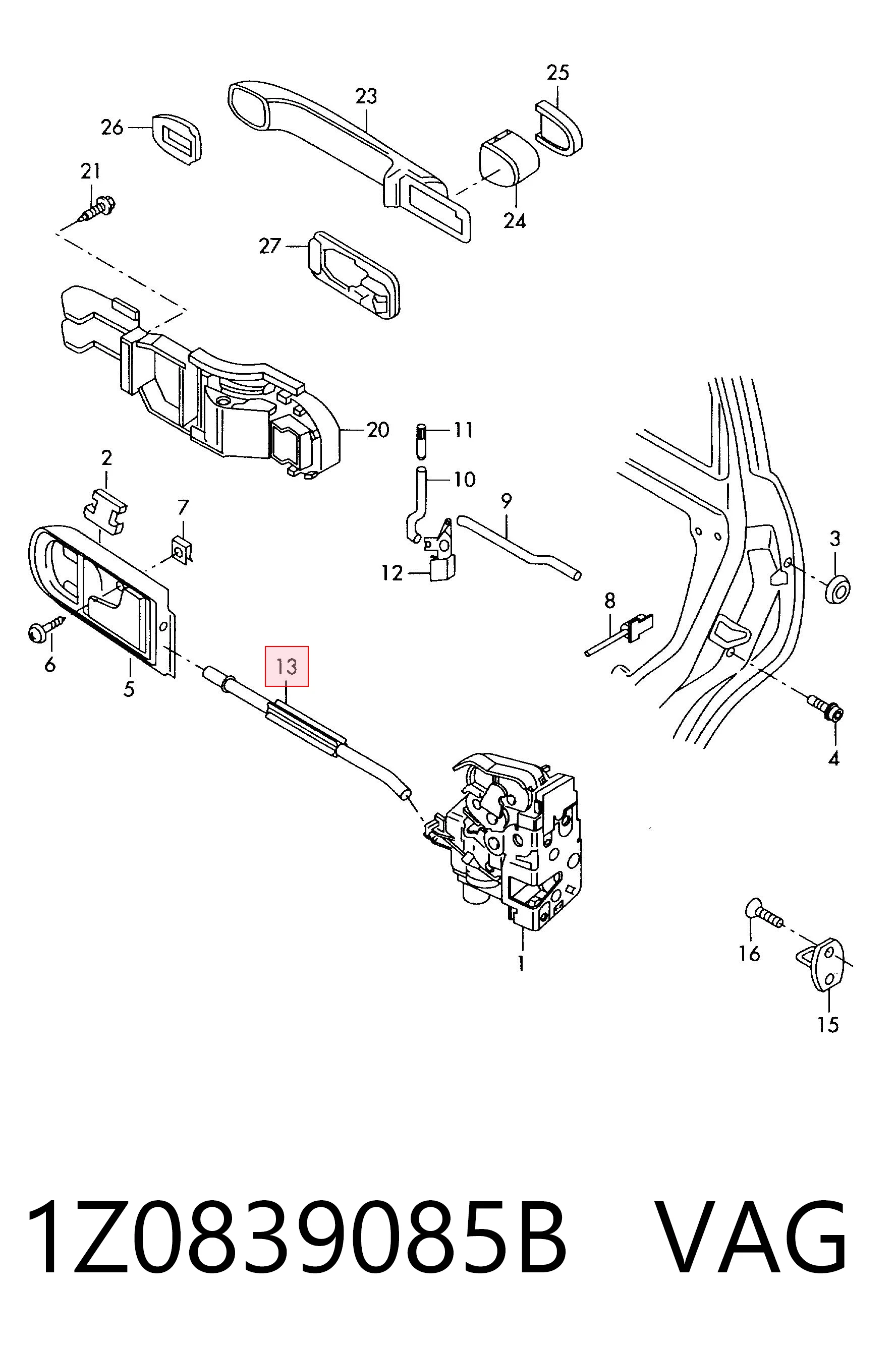 1Z0839085B VAG Cable de apertura de cerradura de puerta trasera