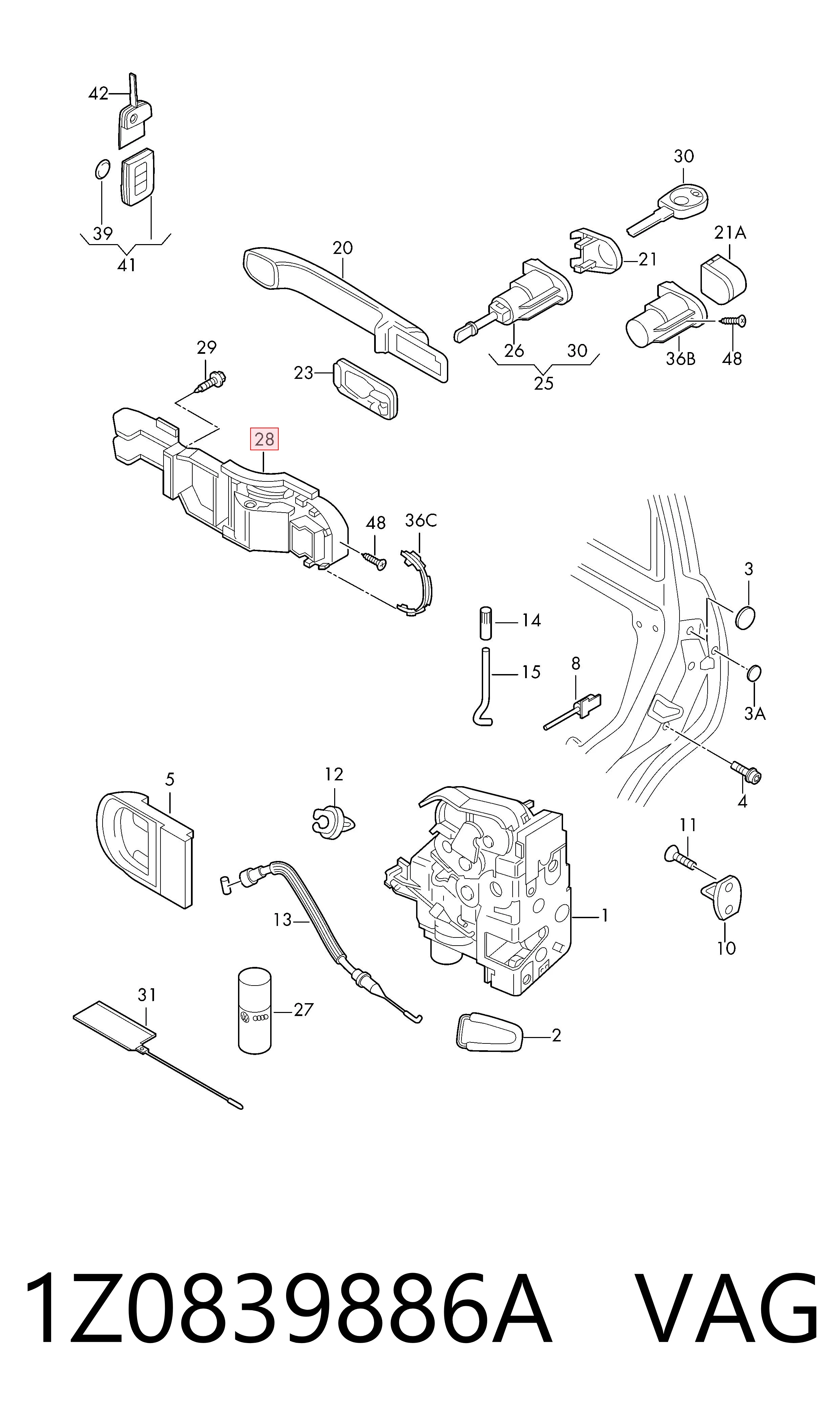 1Z0839886A VAG Soporte de manija exterior de puerta trasera derecha